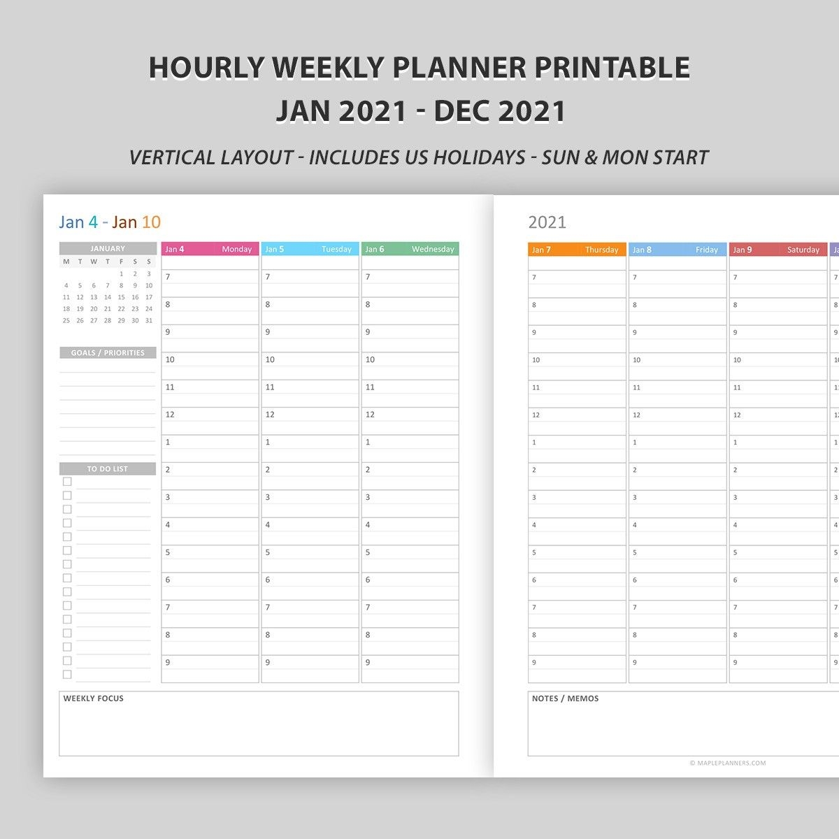 Hourly Weekly Planner 2021 Vertical Layout