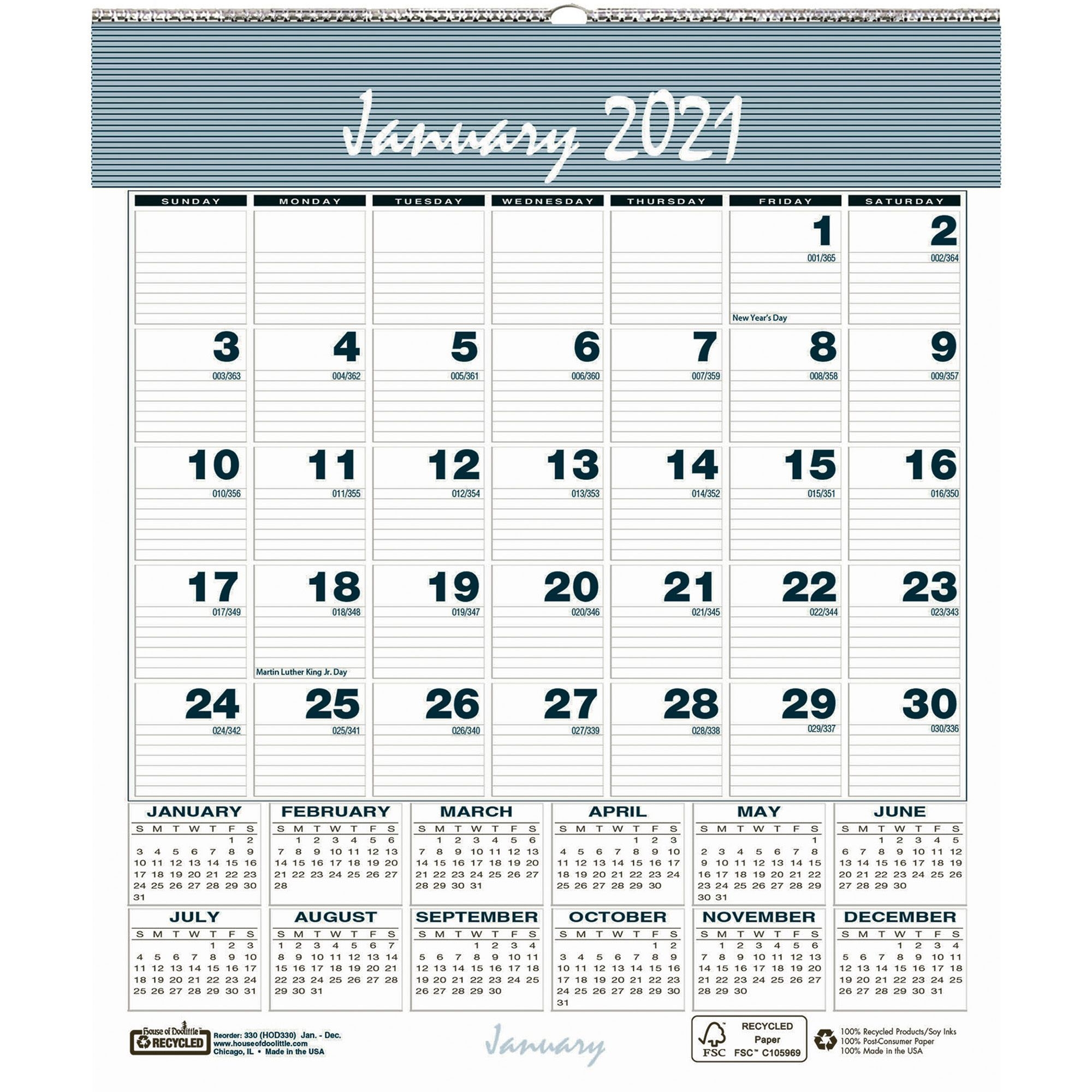 House Of Doolittle Bar Harbor Monthly Wall Calendar - Julian Dates -  Monthly - 1 Year - January 2021 Till December 2021 - 1 Month Single Page  Layout -