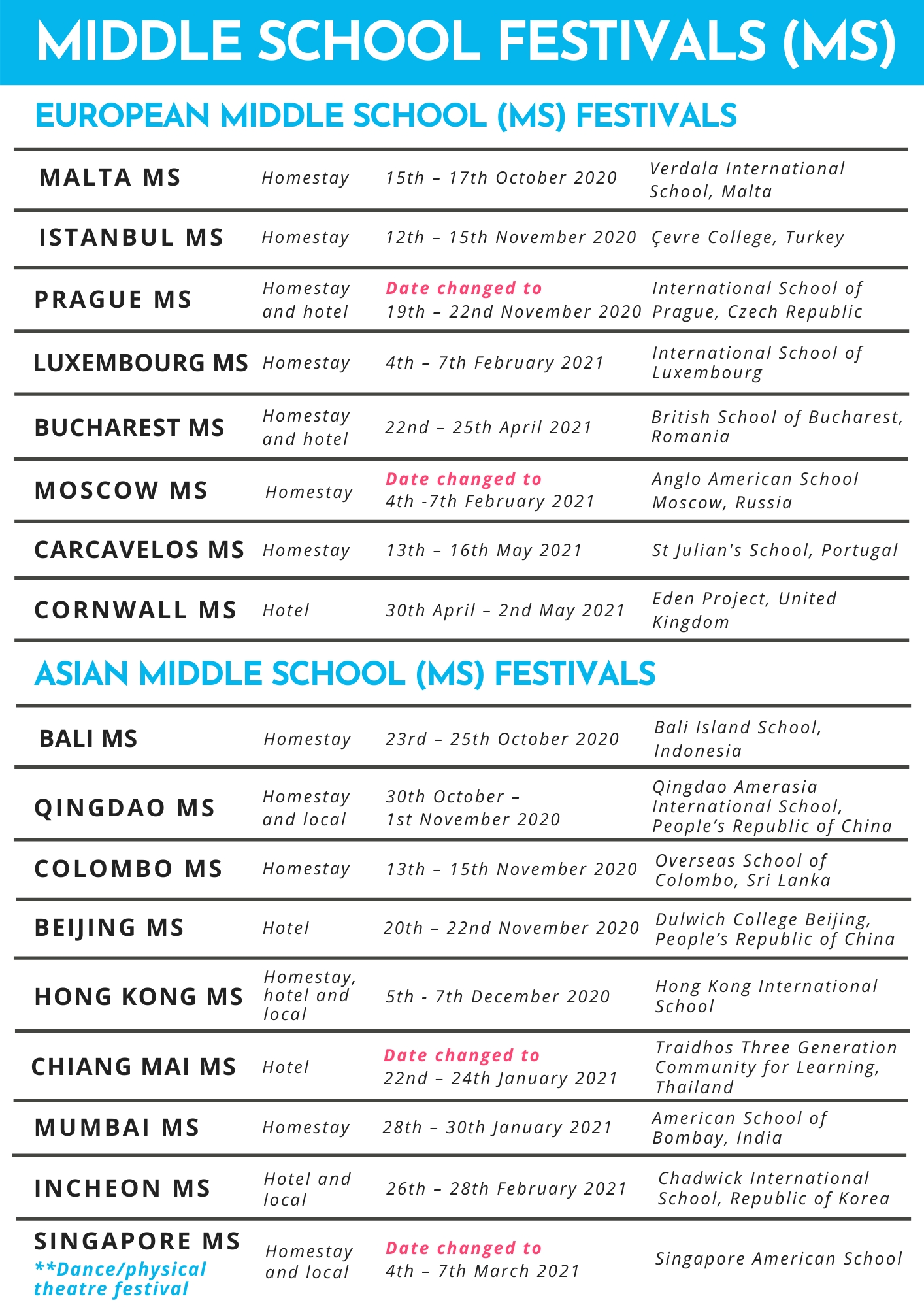 Ista Festival Calendar – 2020–2021 – Ista