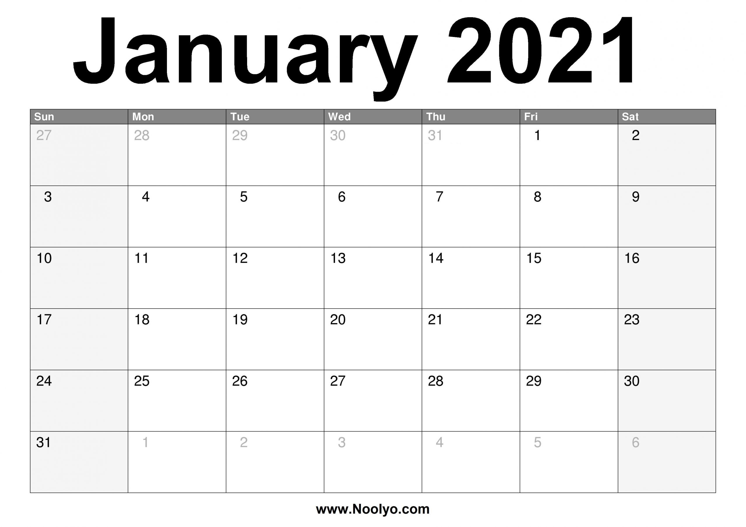 January 2021 Calendar Printable – Free Download – Noolyo