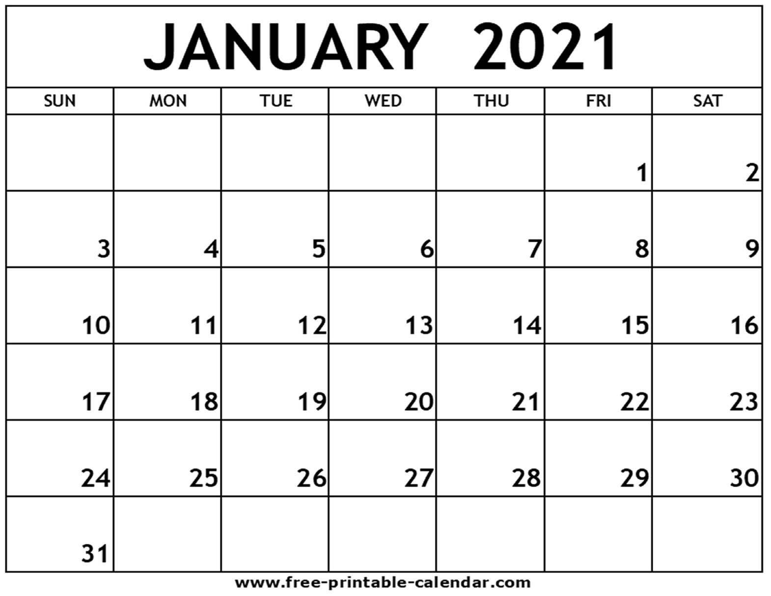January 2021 Printable Calendar - Free-Printable-Calendar