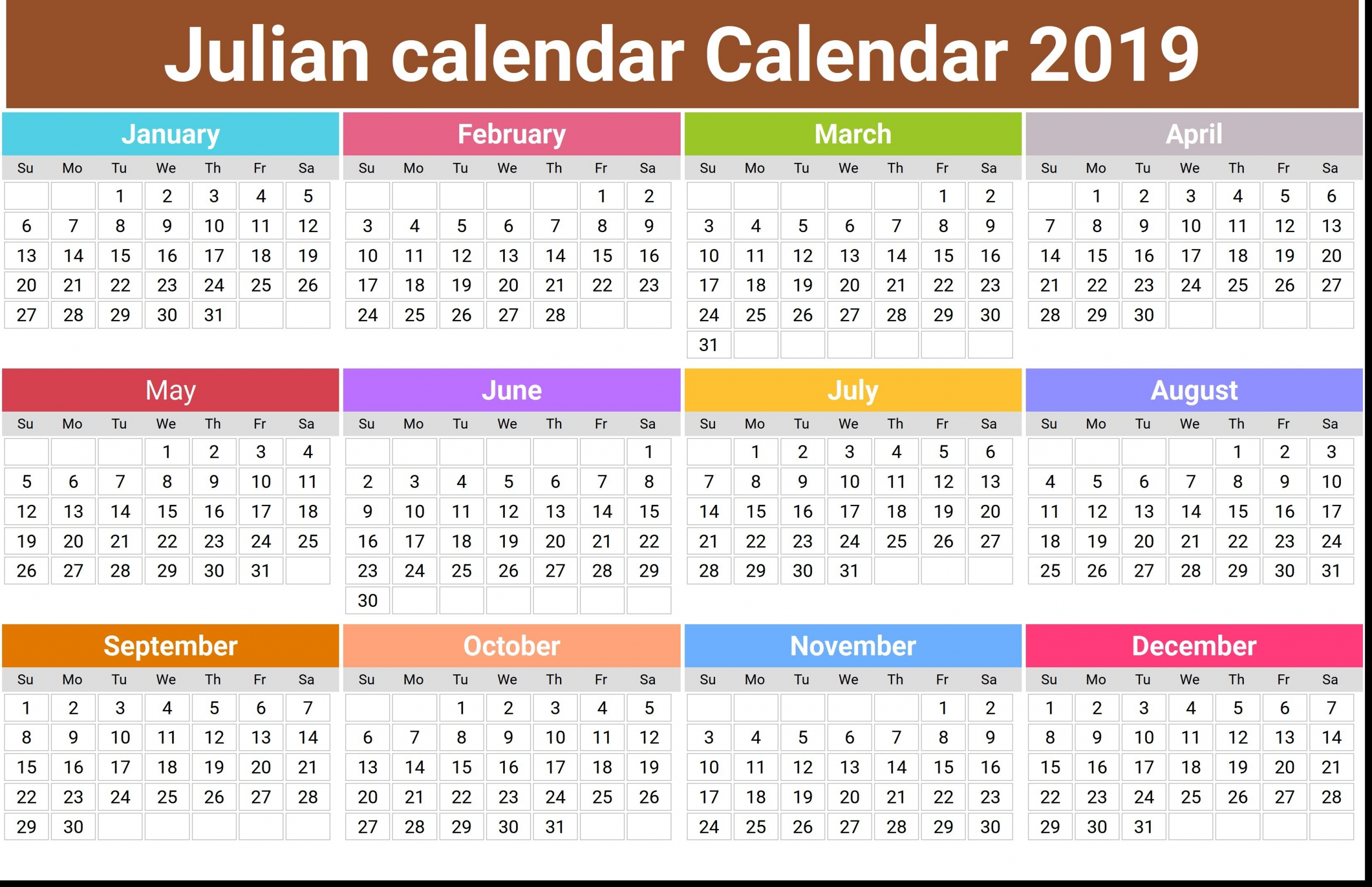 Julian Calendar 2020 Printable | Free Printable Calendar Monthly