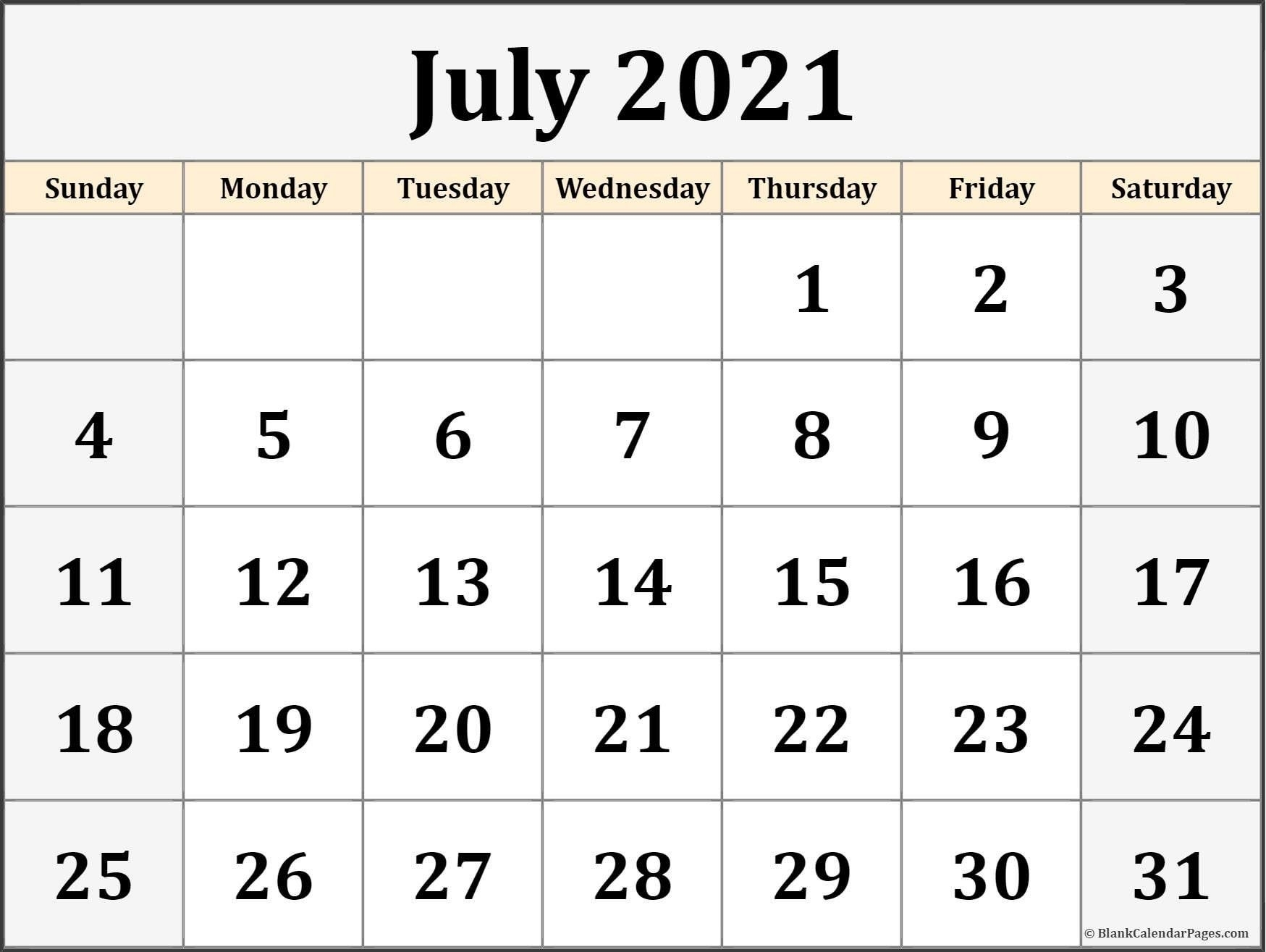 Effective July 2021 Printable Calendar 8.5X11