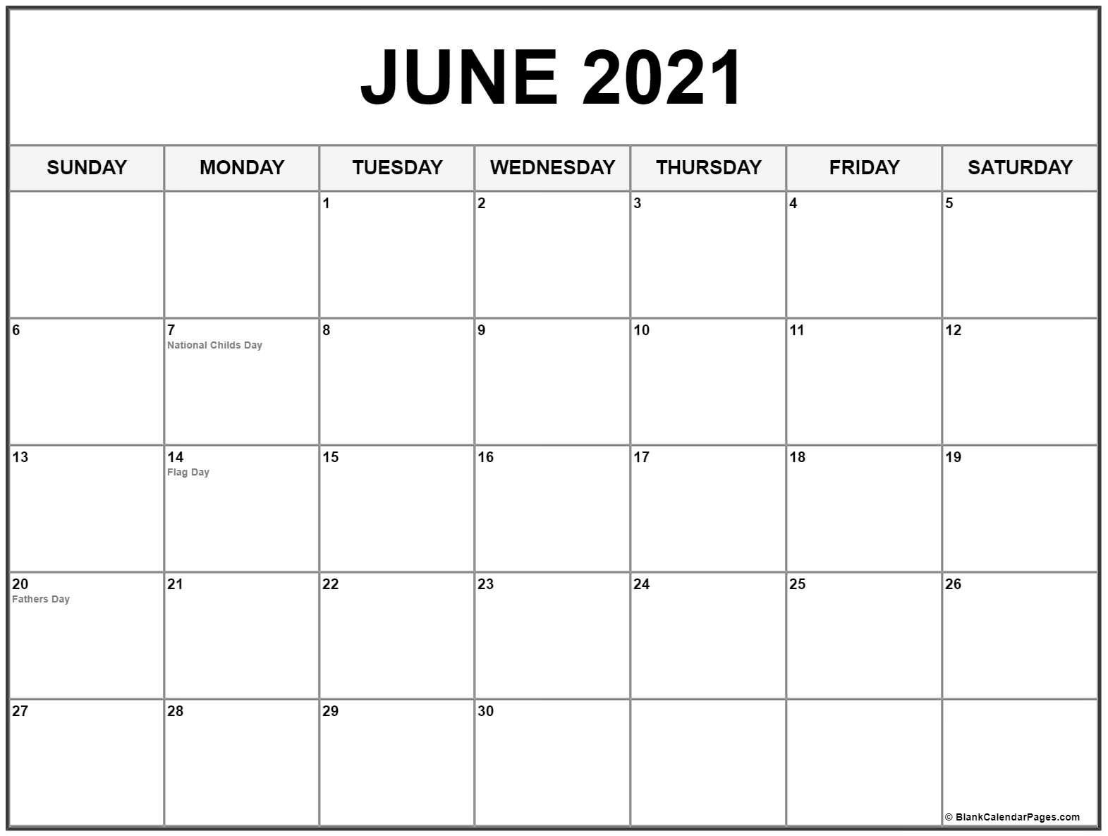 June 2021 Calendar With Holidays