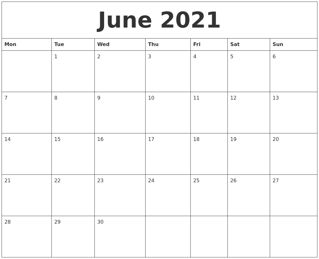 June 2021 Editable Calendar Template