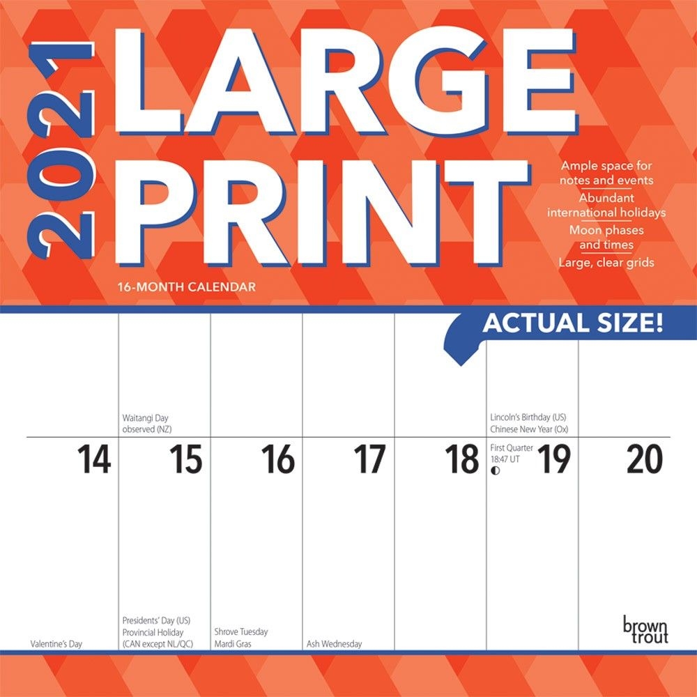 Large Print 2021 12 X 12 Inch Monthly Square Wall Calendar