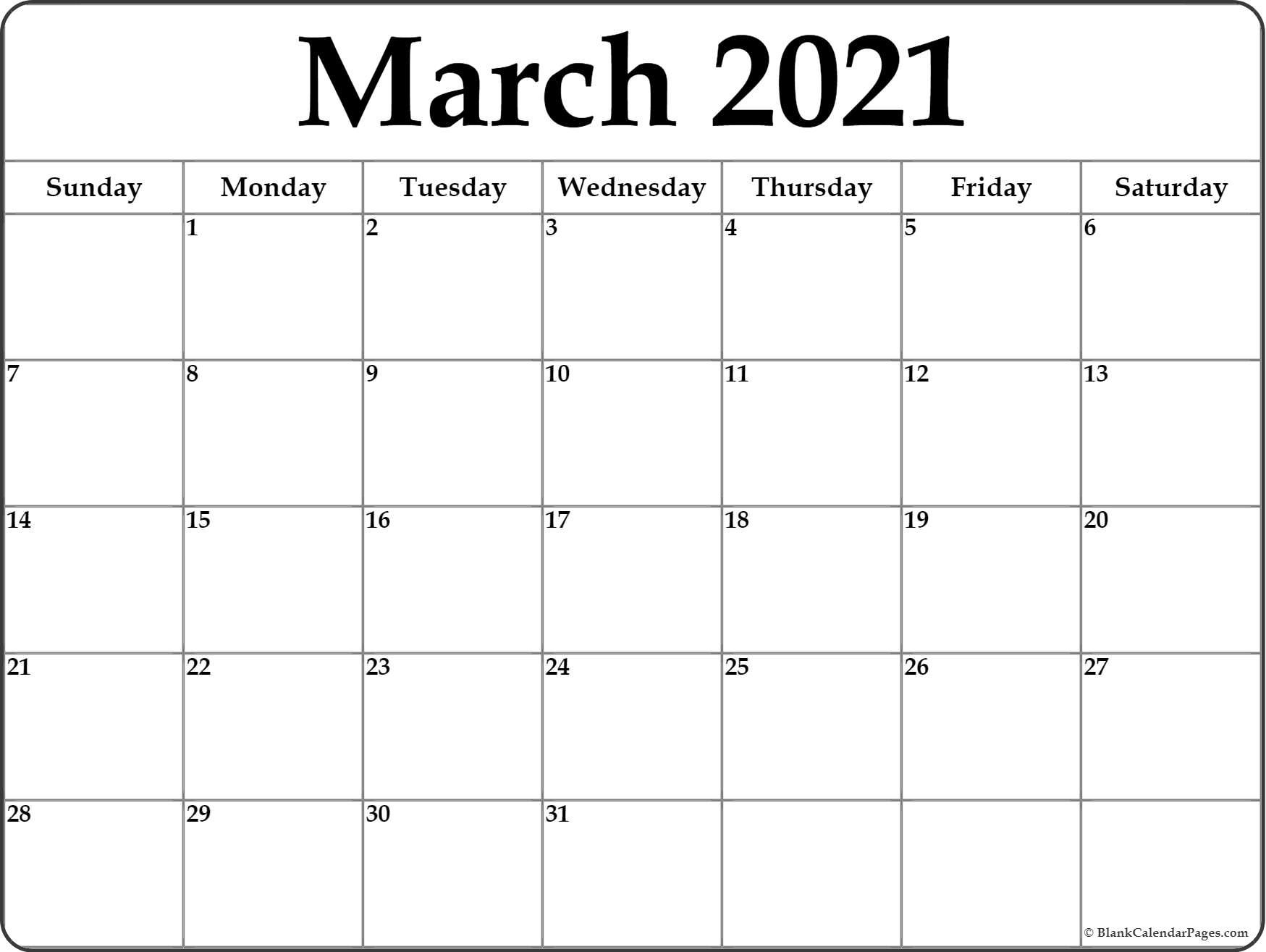 March 2021 Calendar | Free Printable Monthly Calendars