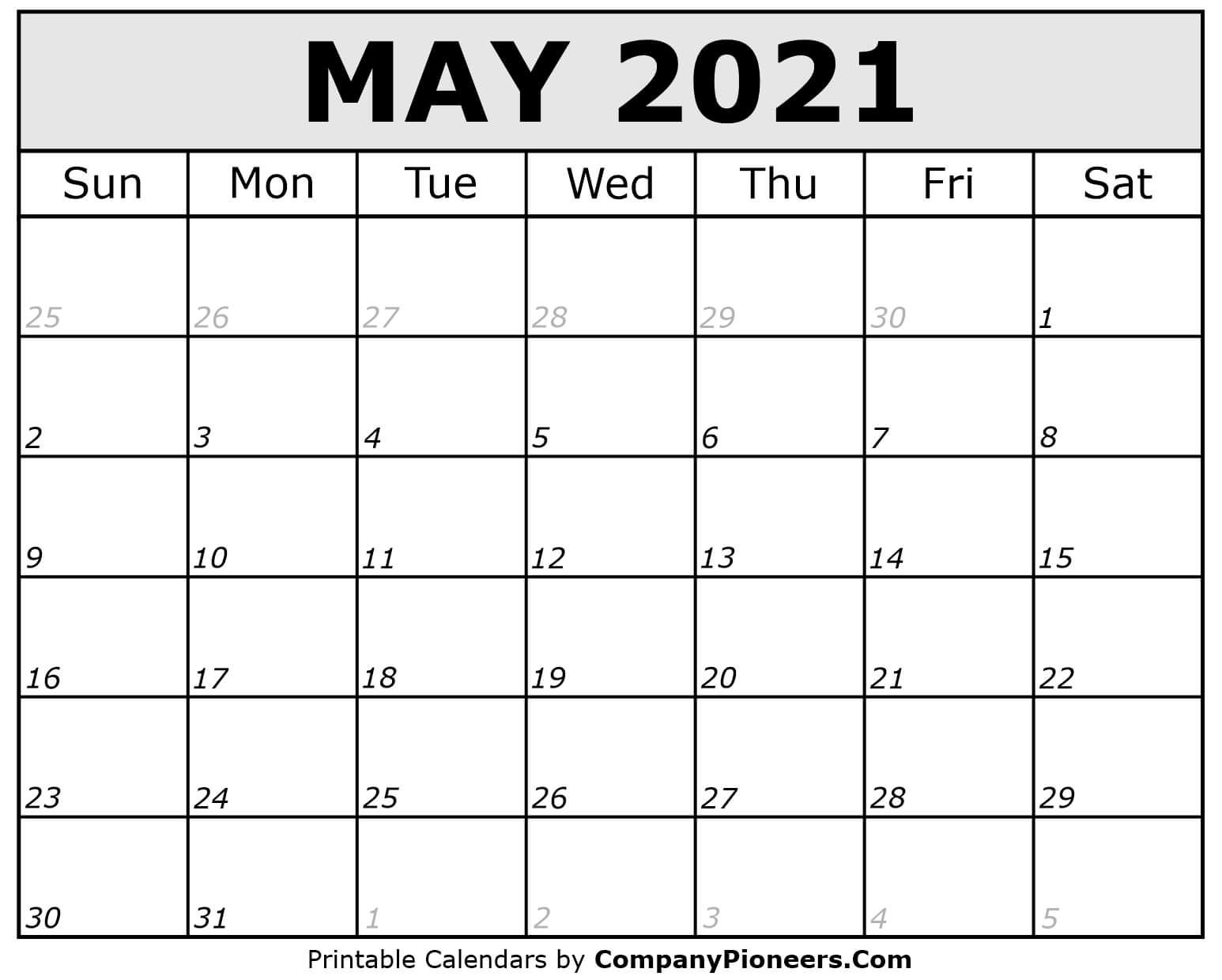 May 2021 Calendar Printable - Printable 2020 Calendars May