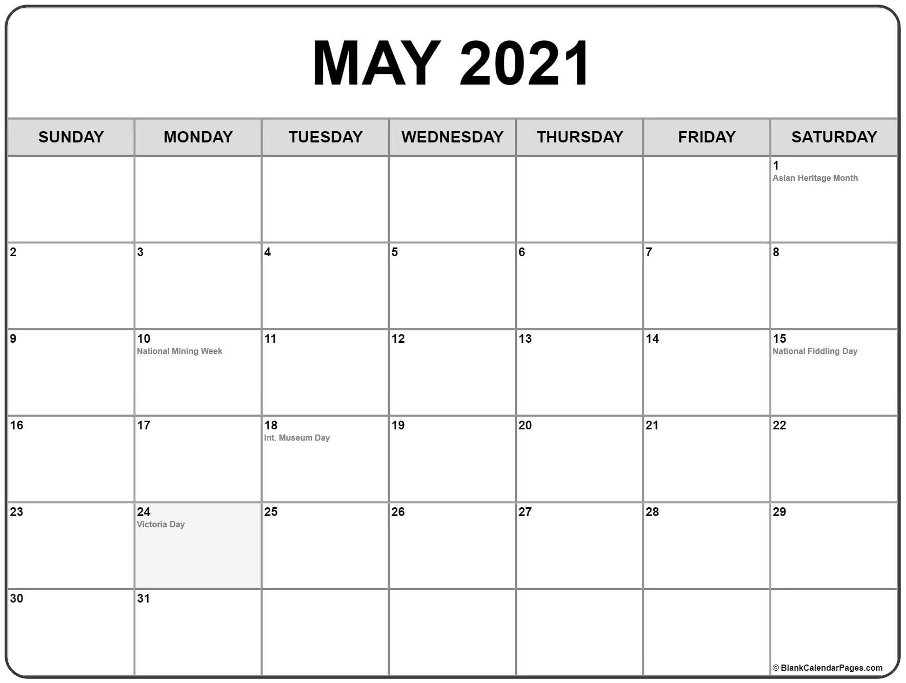 May 2021 Calendar With Holidays