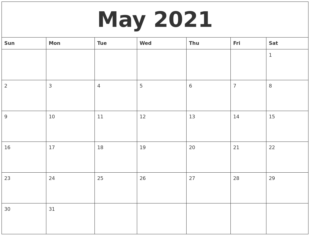 May 2021 Editable Calendar Template