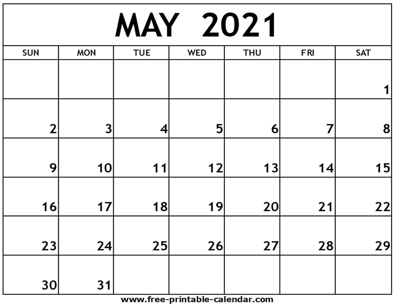 May 2021 Printable Calendar - Free-Printable-Calendar