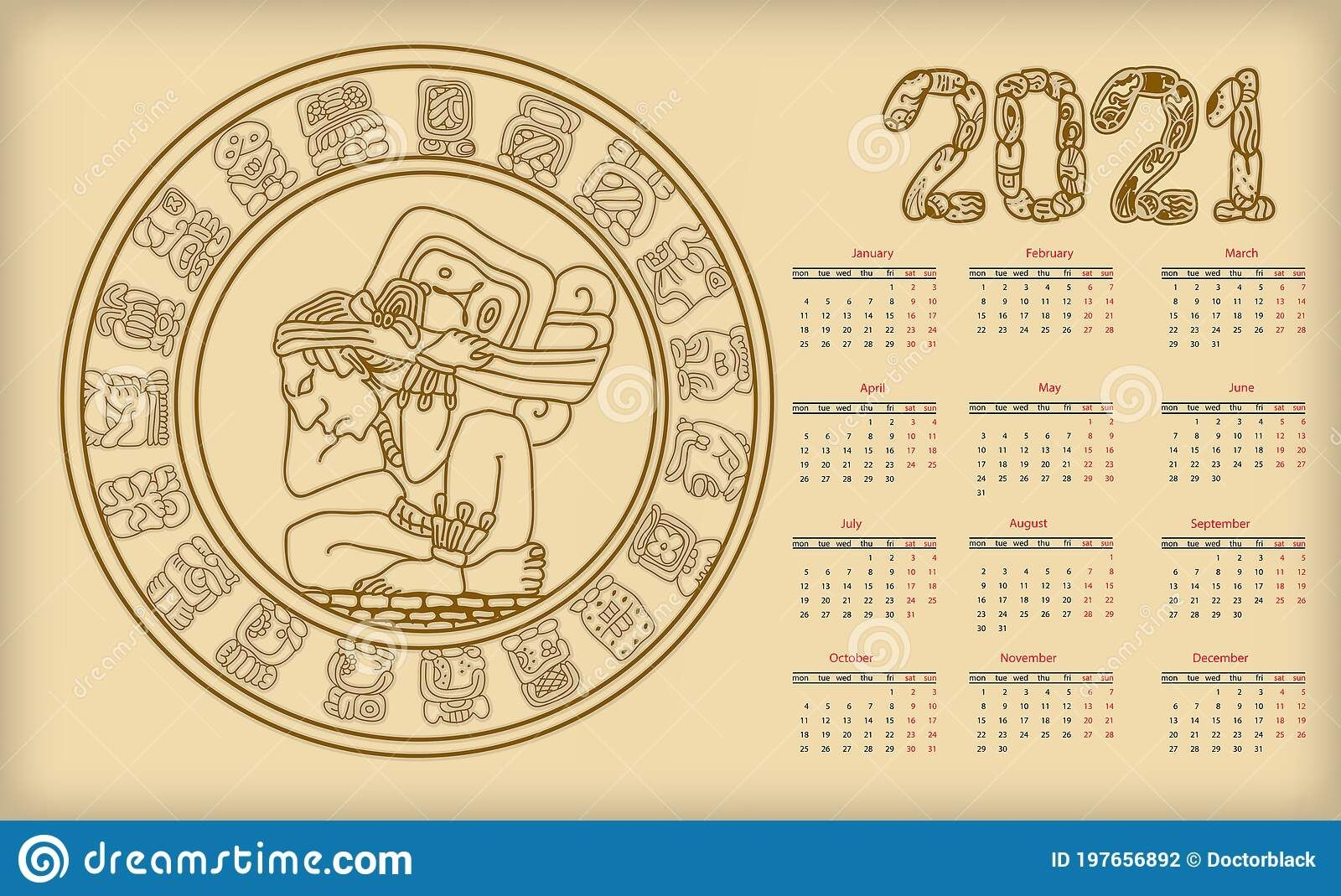 Mayan Calendar. 2021 Calendar Planner Set For Template