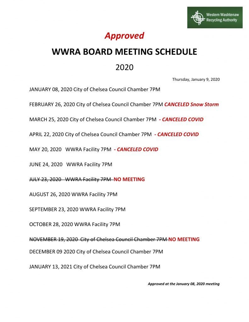 Meeting Schedule And Locations – Western Washtenaw Recycling