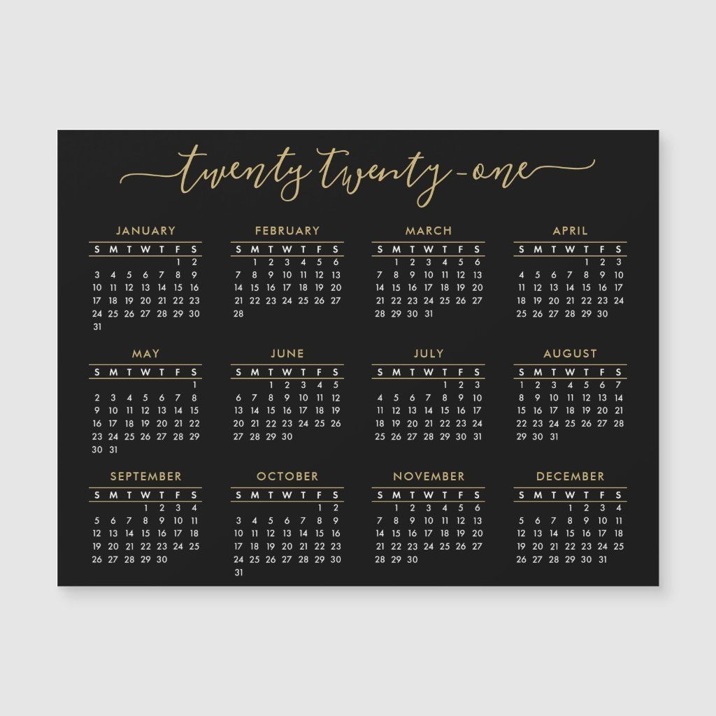 Modern Script Black Gold 2021 Calendar Magnet | Zazzle