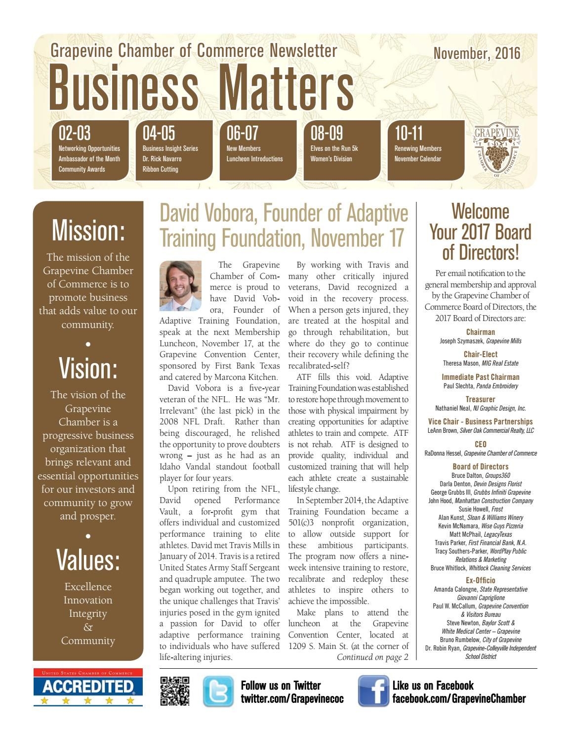 November 2016 Monthly Newsletter - Business Matters By