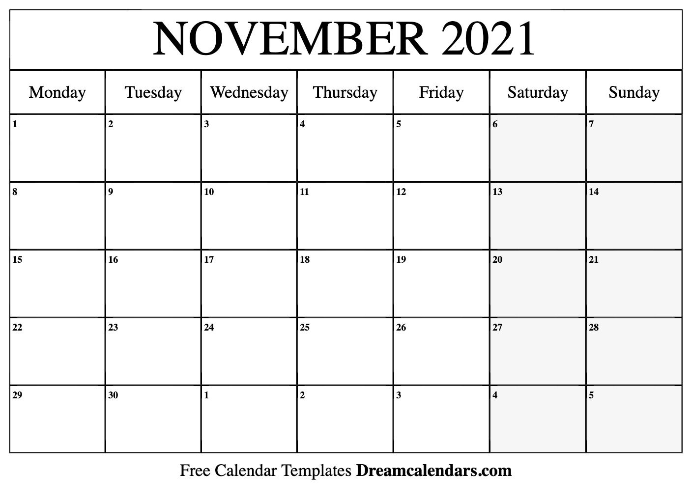 November 2021 Calendar | Free Blank Printable Templates