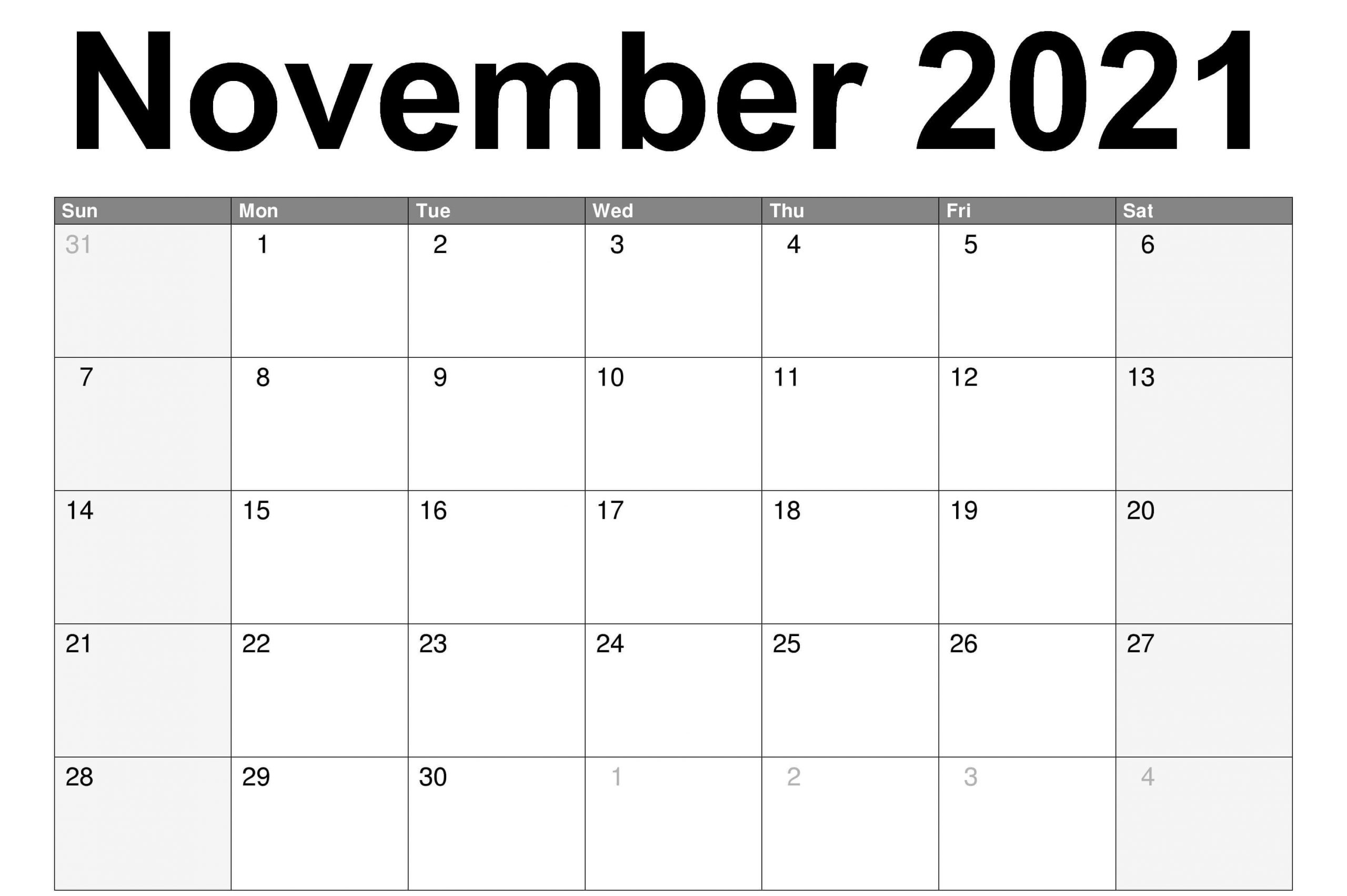 November 2021 Calendar Printable Template – Pdf, Word, Excel