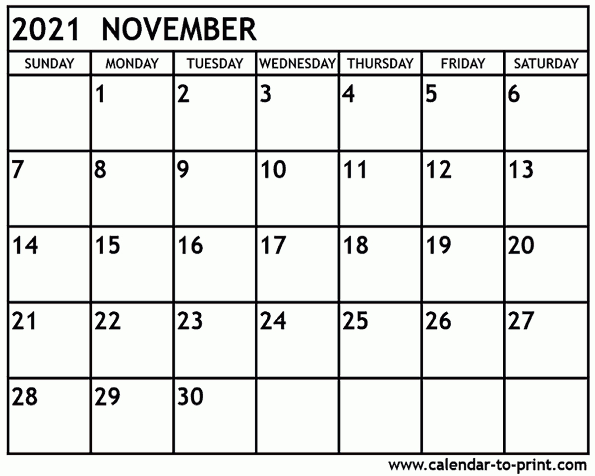 November 2021 Calendar Printable