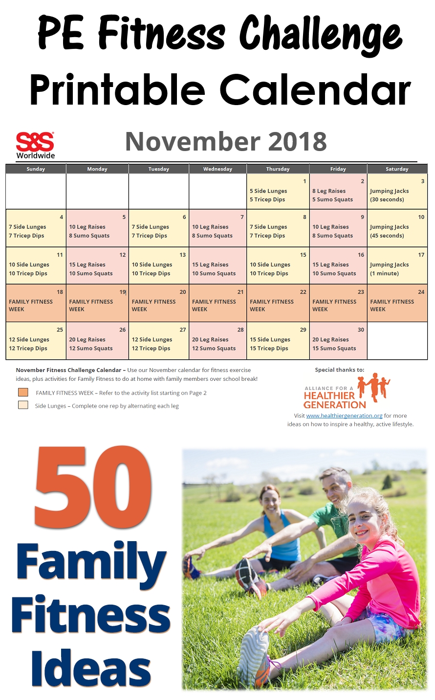 November Printable Fitness Challenge Calendar - S&amp;S Blog