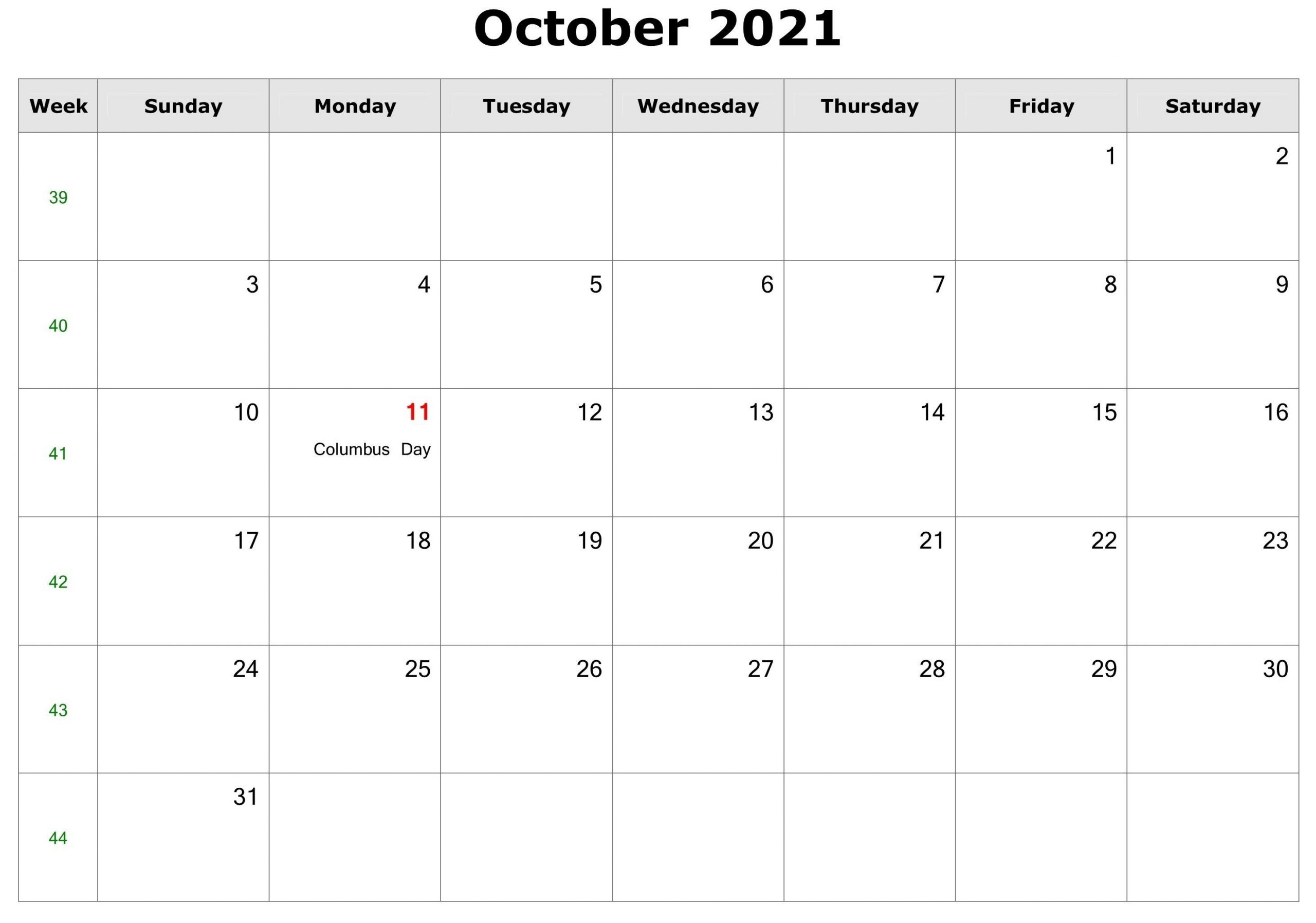 October 2021 Calendar | Free Printable Calendar Templates