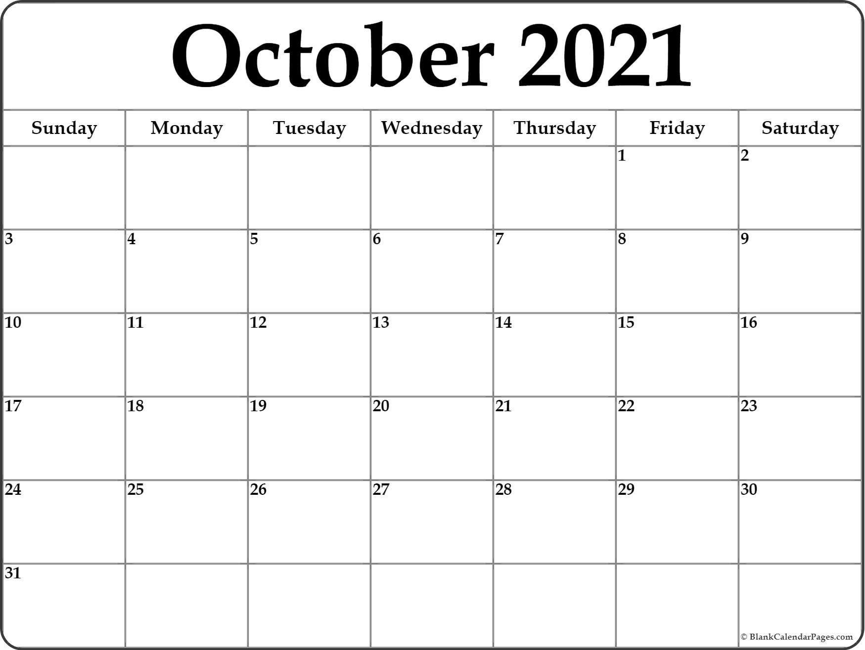 October 2021 Calendar | Free Printable Monthly Calendars