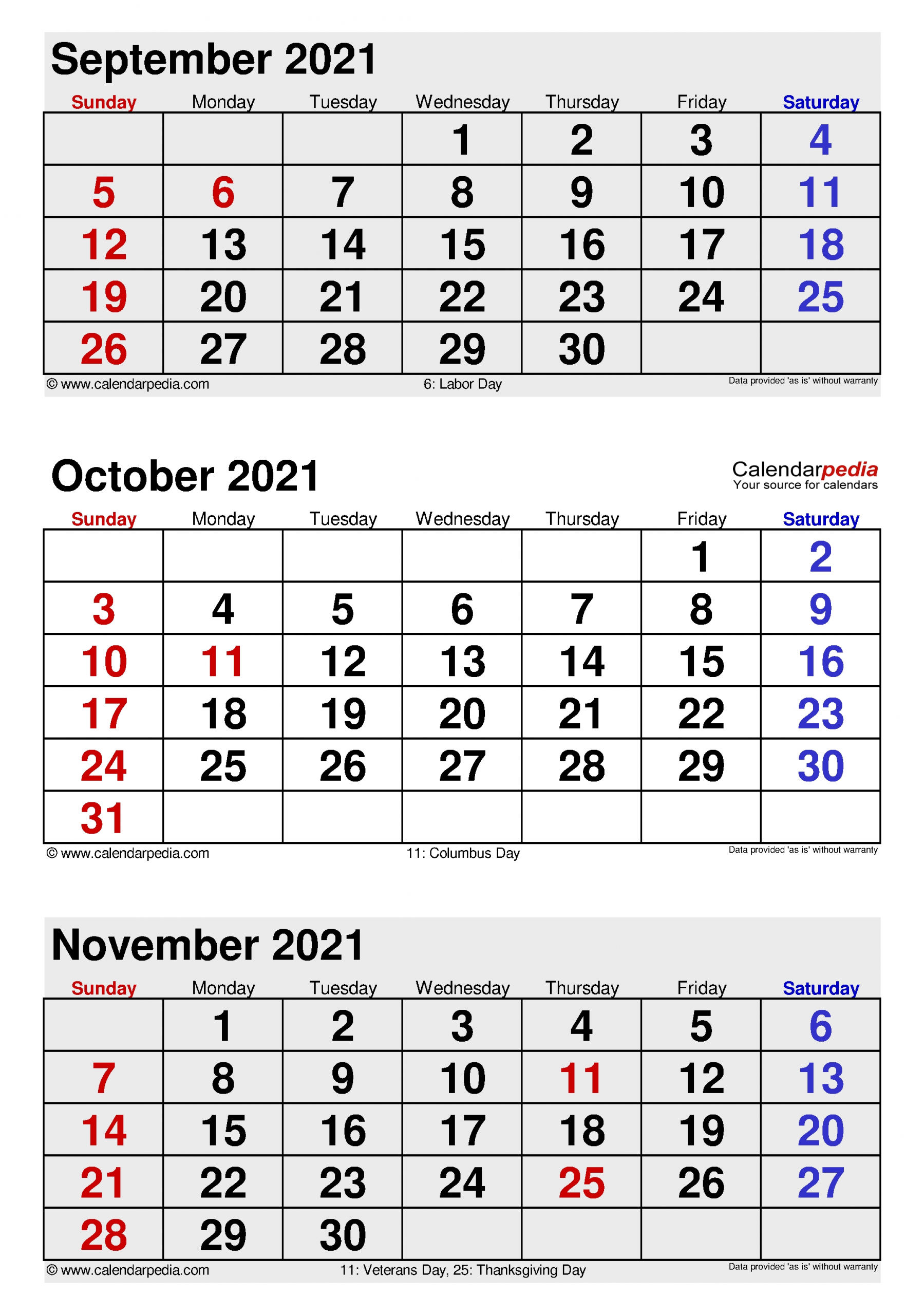 October 2021 Calendar | Templates For Word, Excel And Pdf