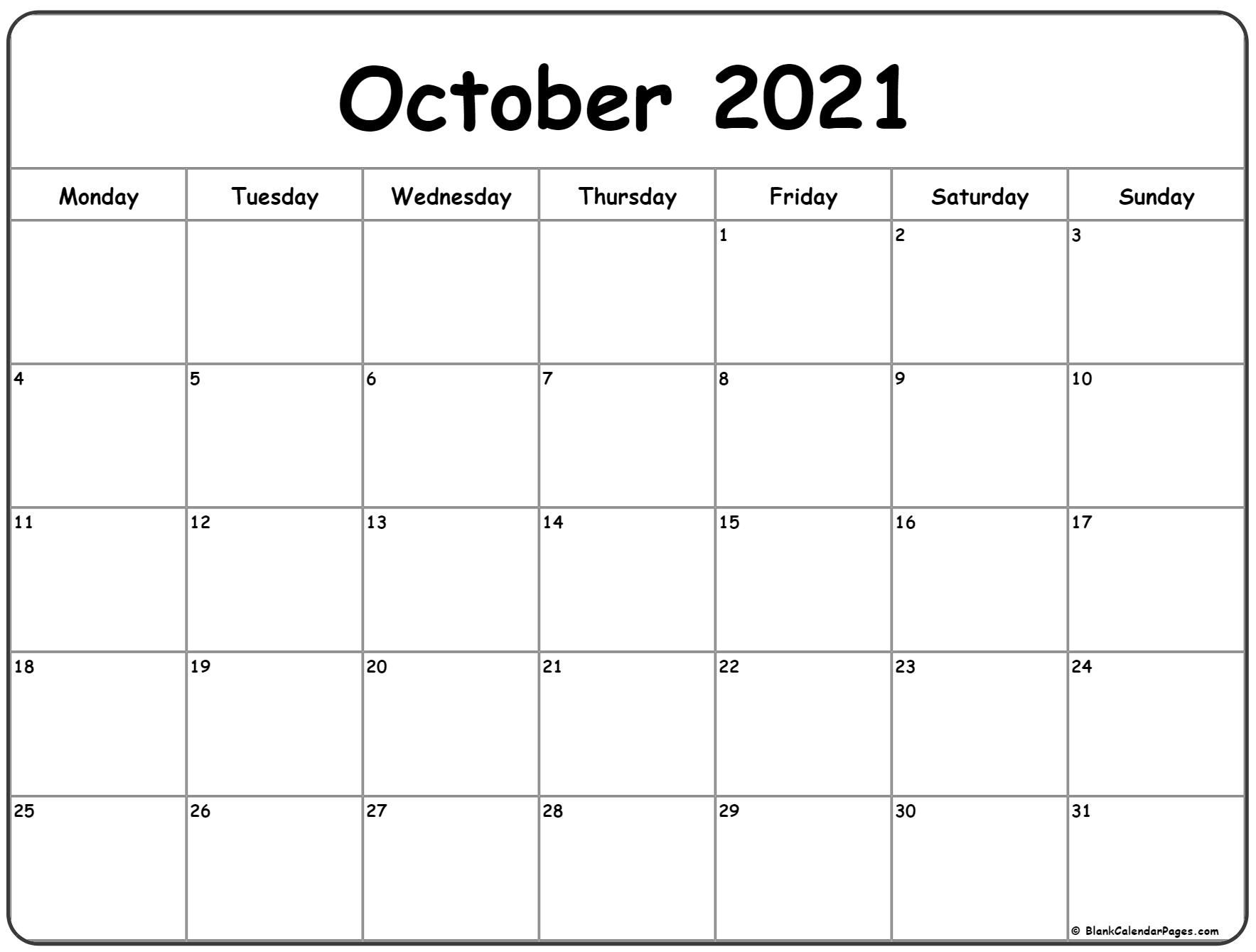 Universal October 2021 Calendar Monday To Friday | Get Your Calendar ...