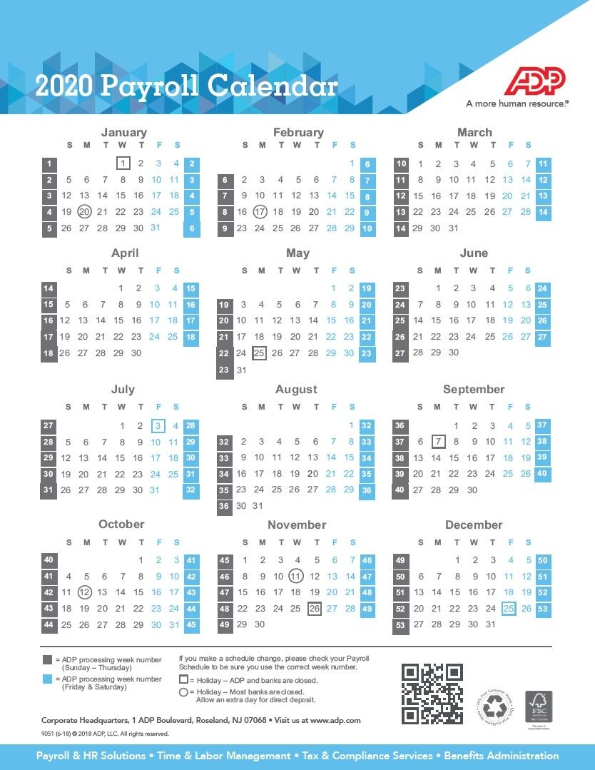 Payroll Calendar Printable For 2020