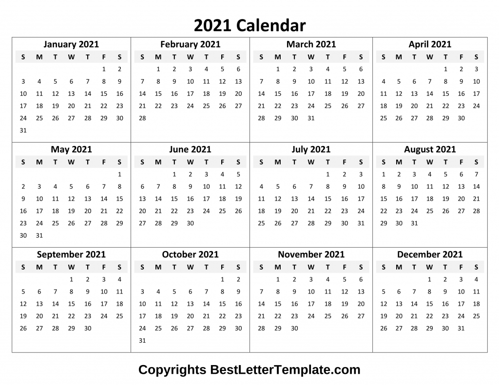 Printable 2021 Calendar Template In Pdf, Word &amp; Excel