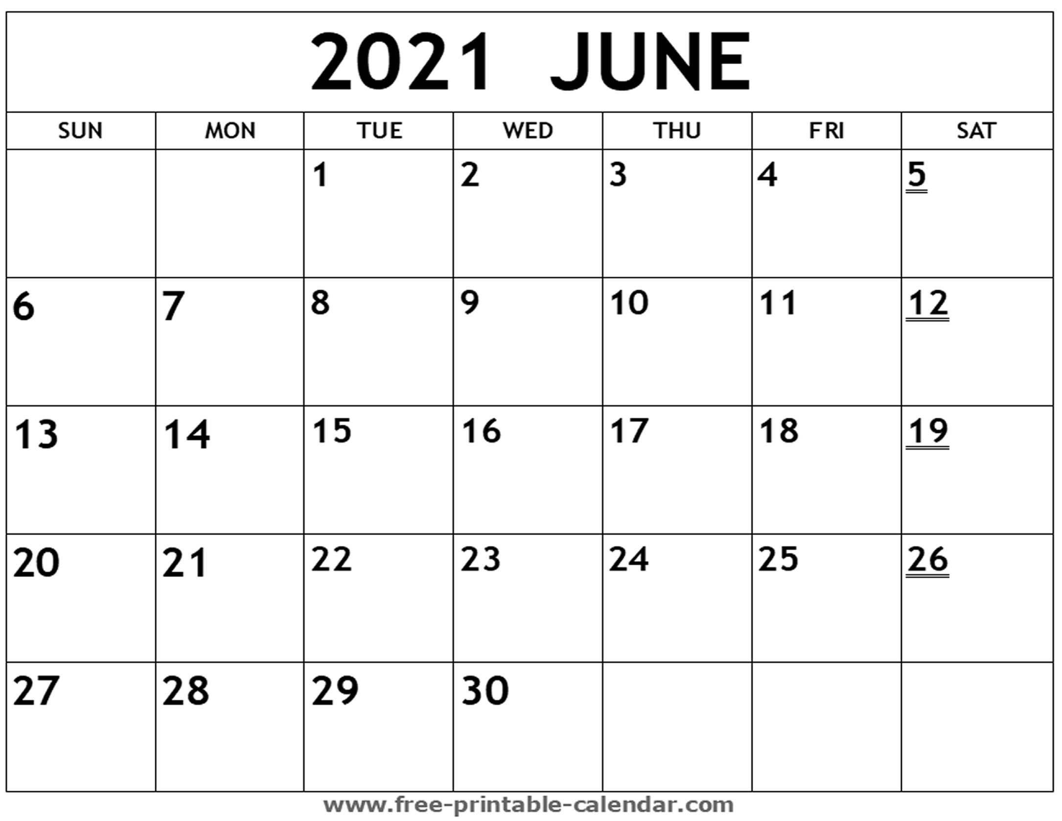 Printable 2021 June Calendar - Free-Printable-Calendar