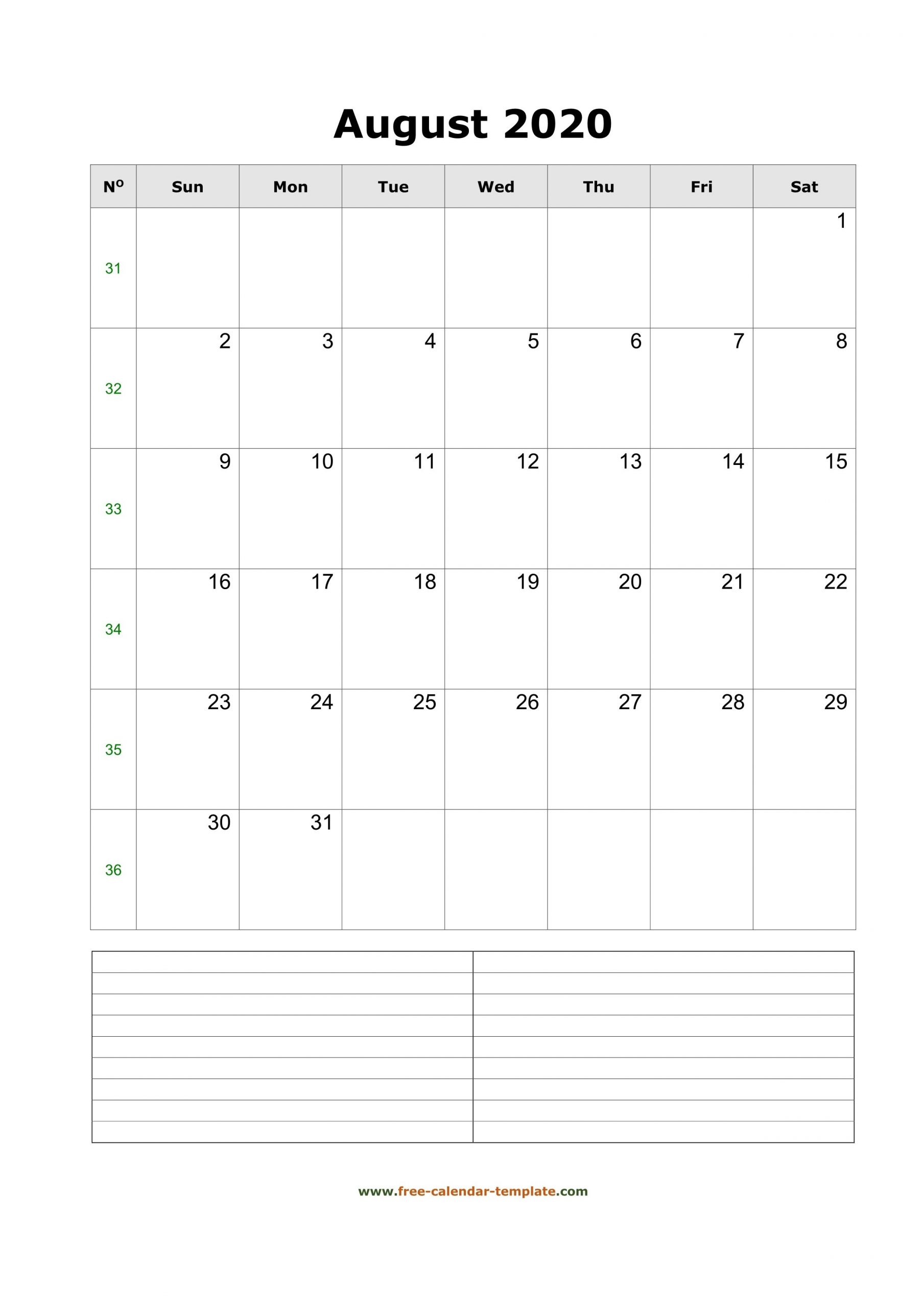 Printable August 2020 Calendar With Space For Appointments