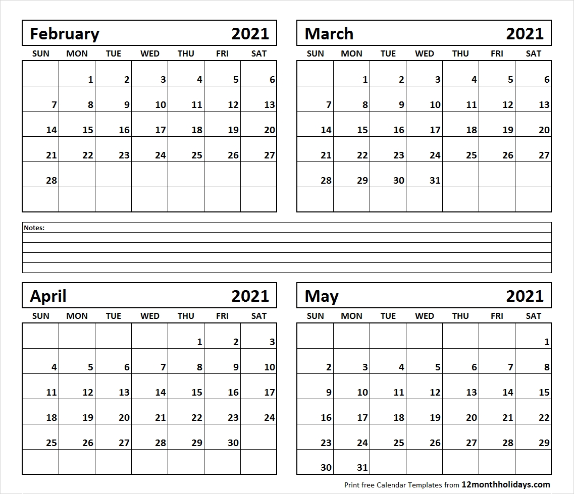 Printable Blank Four Month February March April May 2021