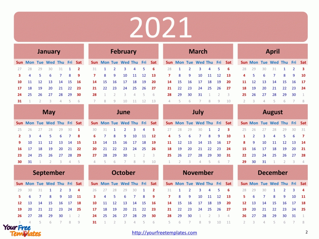 Printable Calendar 2021 Template - Free Powerpoint Templates
