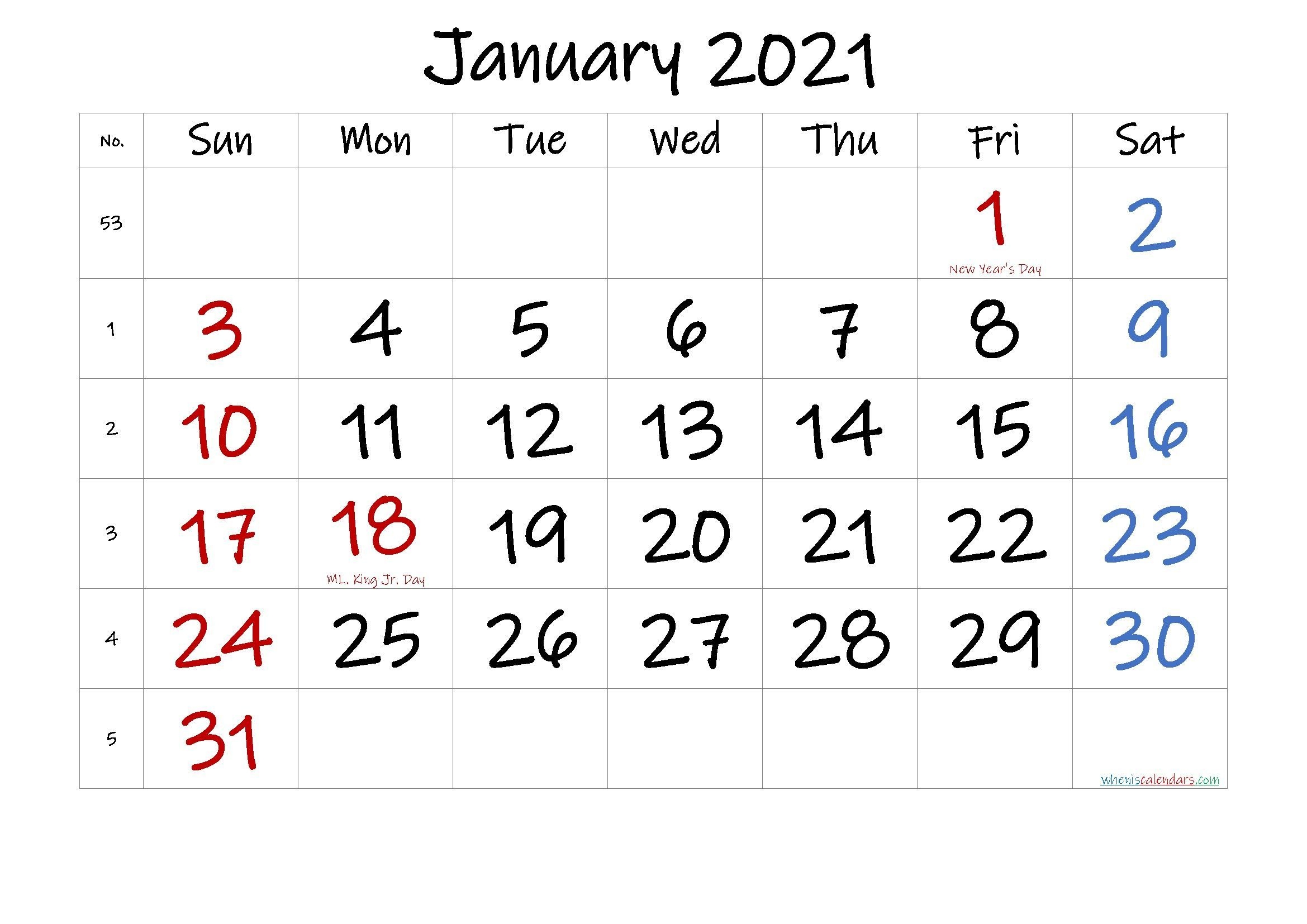 Printable Calendar January 2021 In 2020 | Calendar