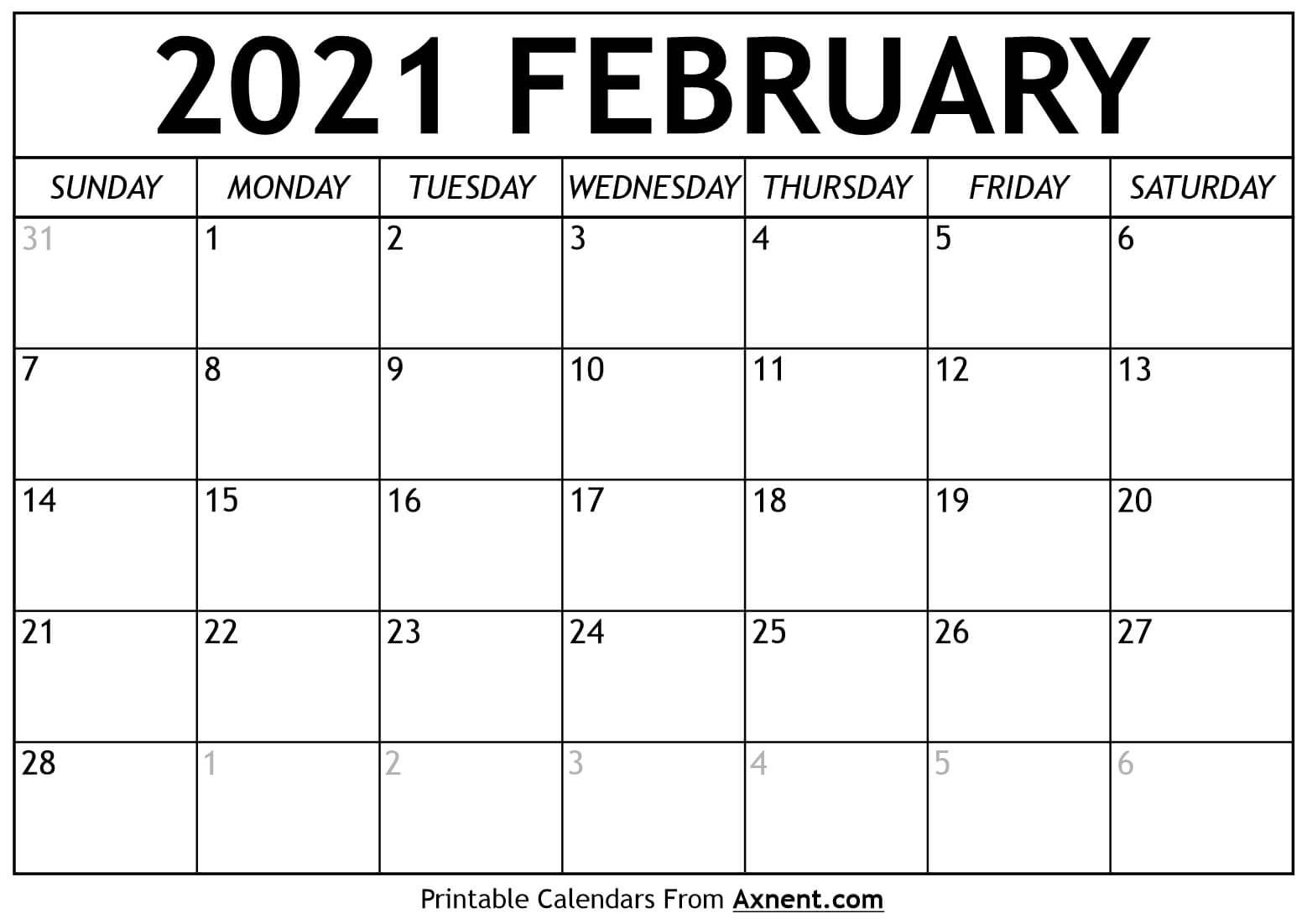 Printable February 2021 Calendar Template - Time Management