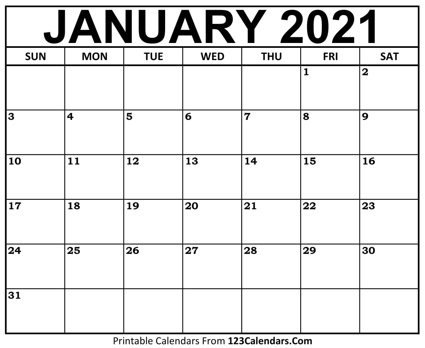 Effective January Calendar 2021 Printable