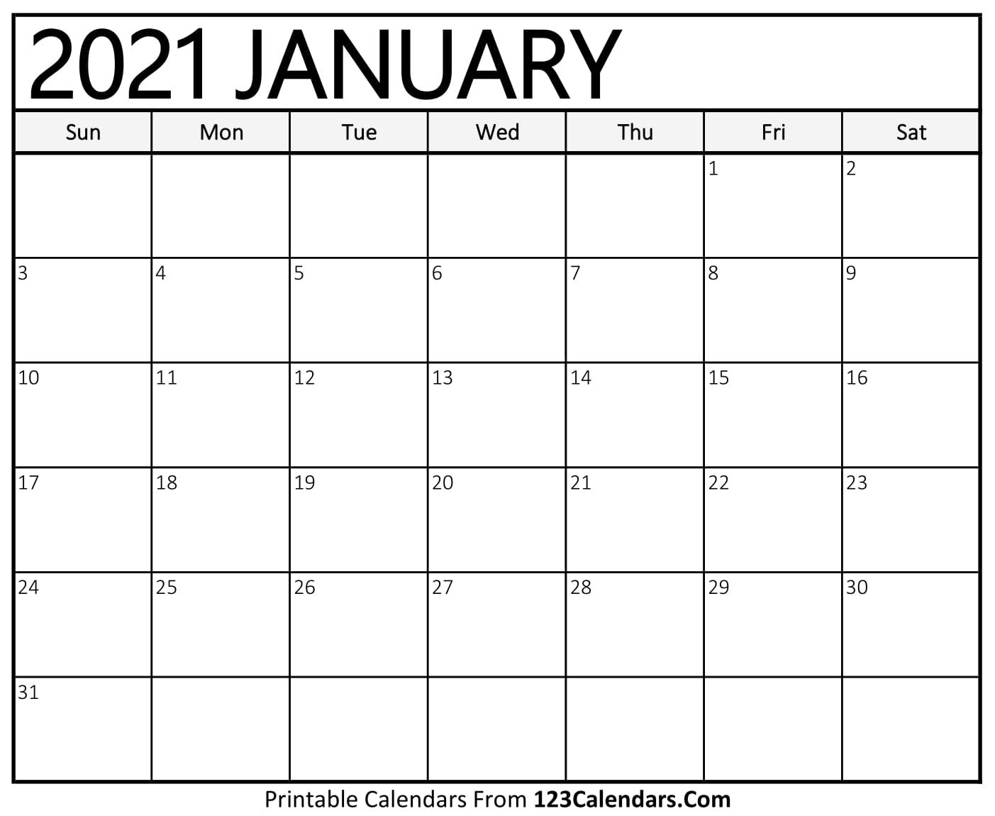 Printable January 2021 Calendar Templates | 123Calendars