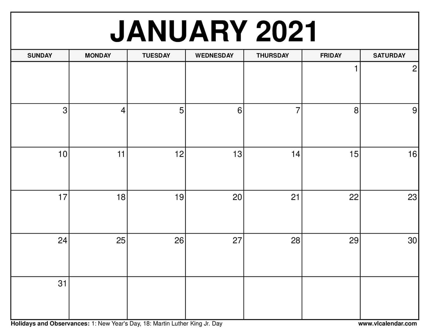 Printable January 2021 Calendars