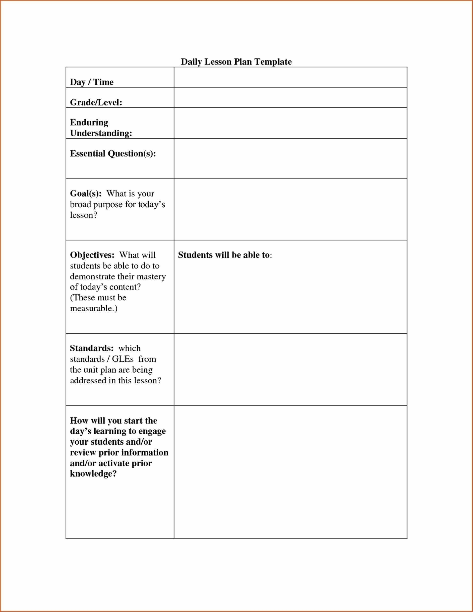 Printable Lesson Plan Template Calendar Template Letter