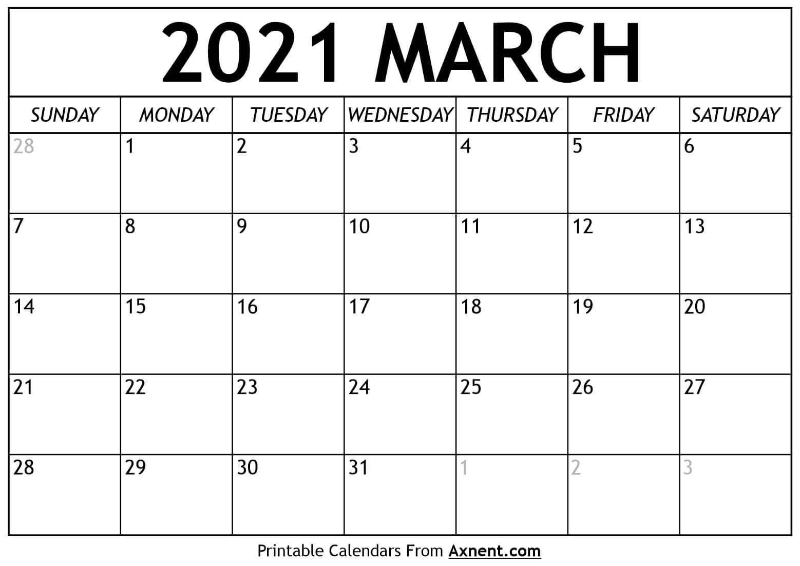 Printable March 2021 Calendar Template - Time Management