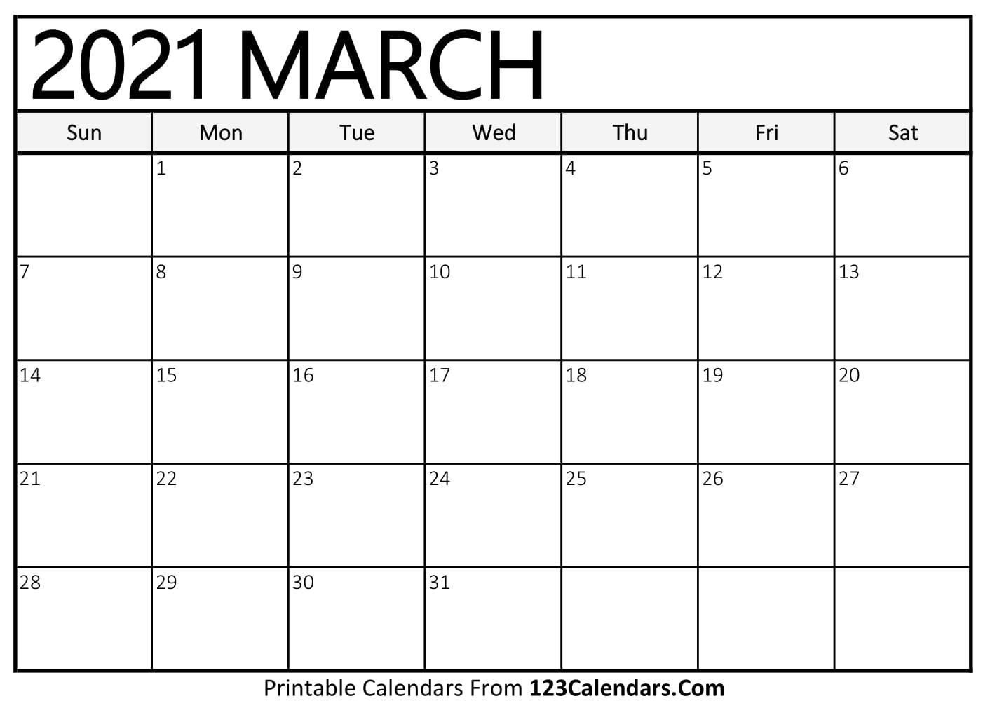 Printable March 2021 Calendar Templates | 123Calendars