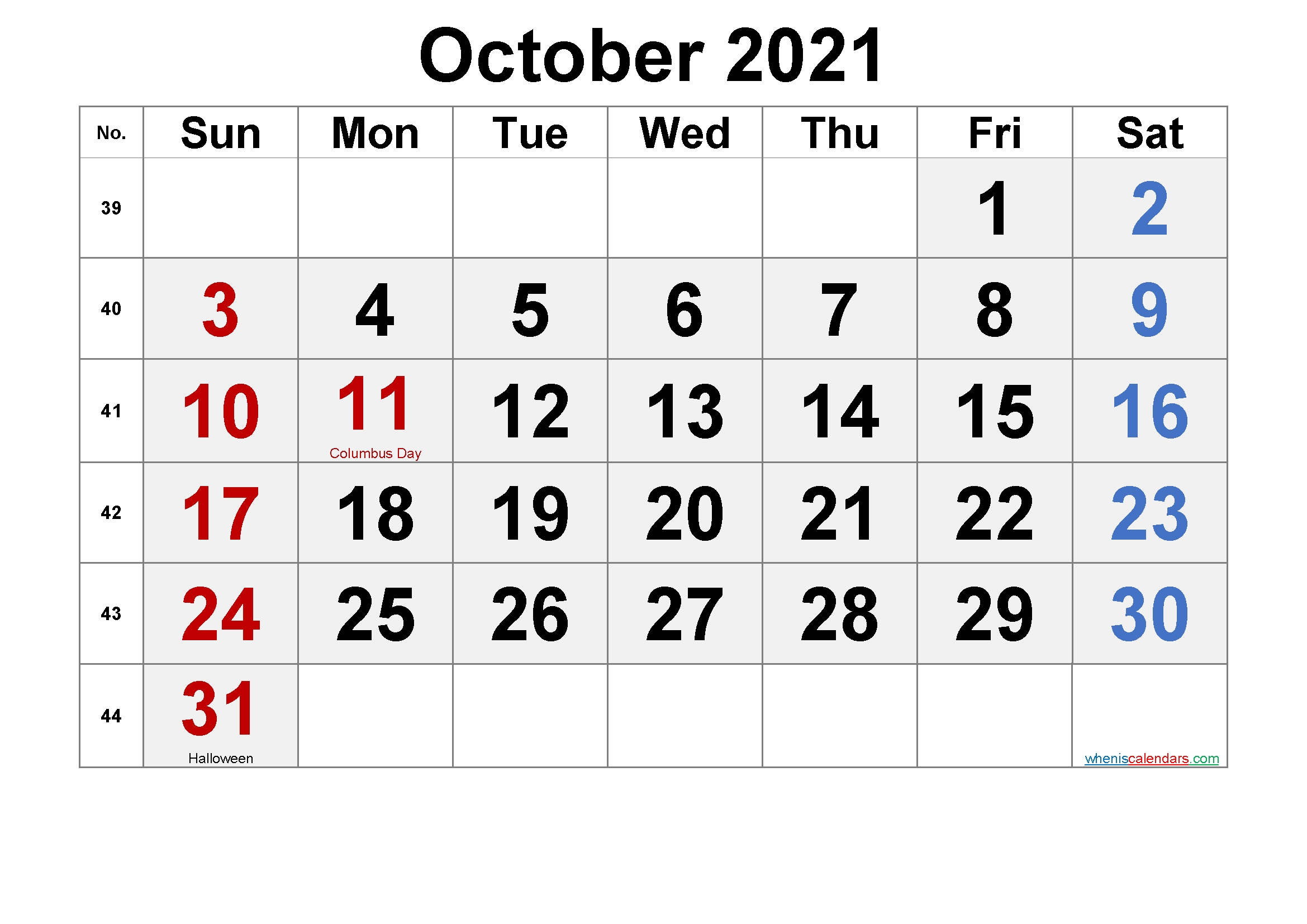 Printable October 2021 Calendar With Holidays – Free 2020