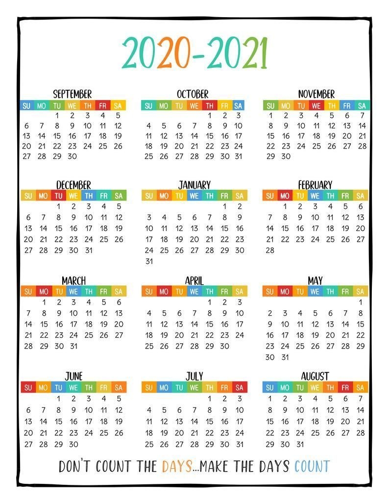 Printable School Year Calendar At A Glance 2020-2021 Wall