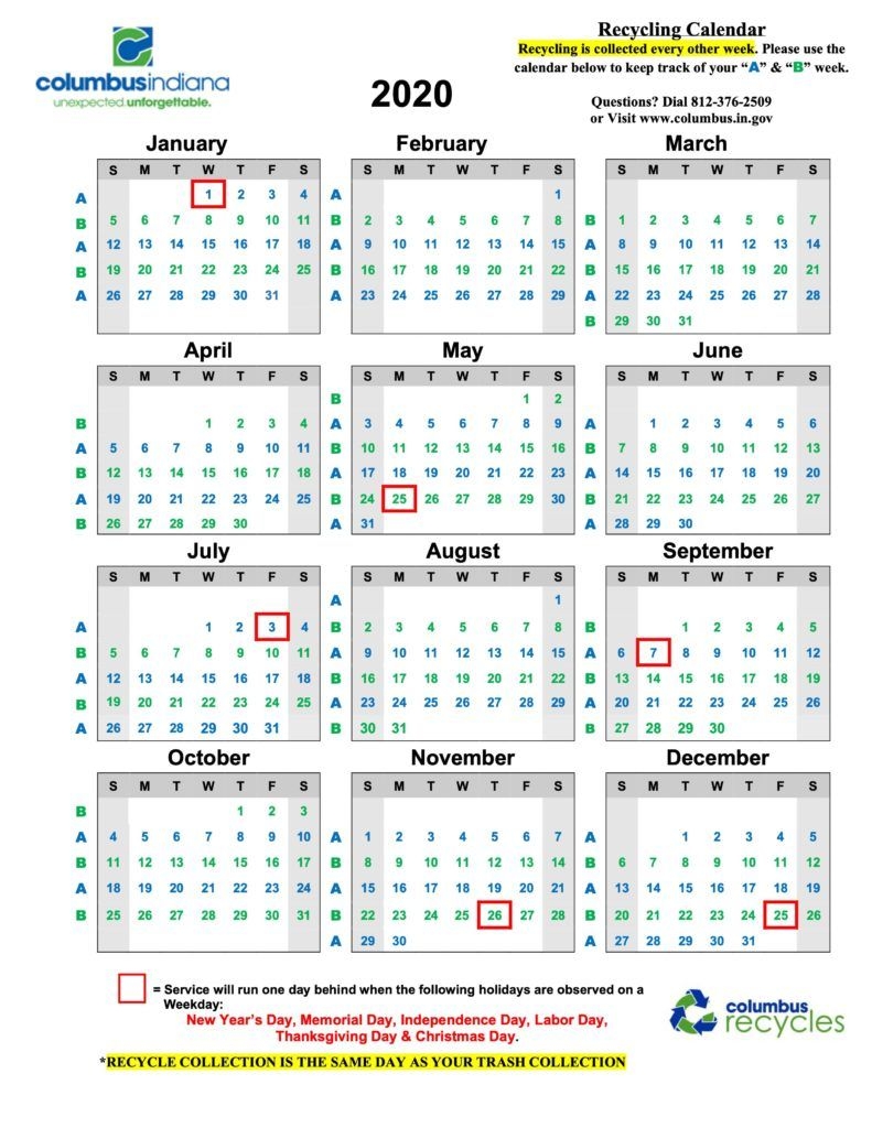 Recycling Calendar – Department Of Public Works