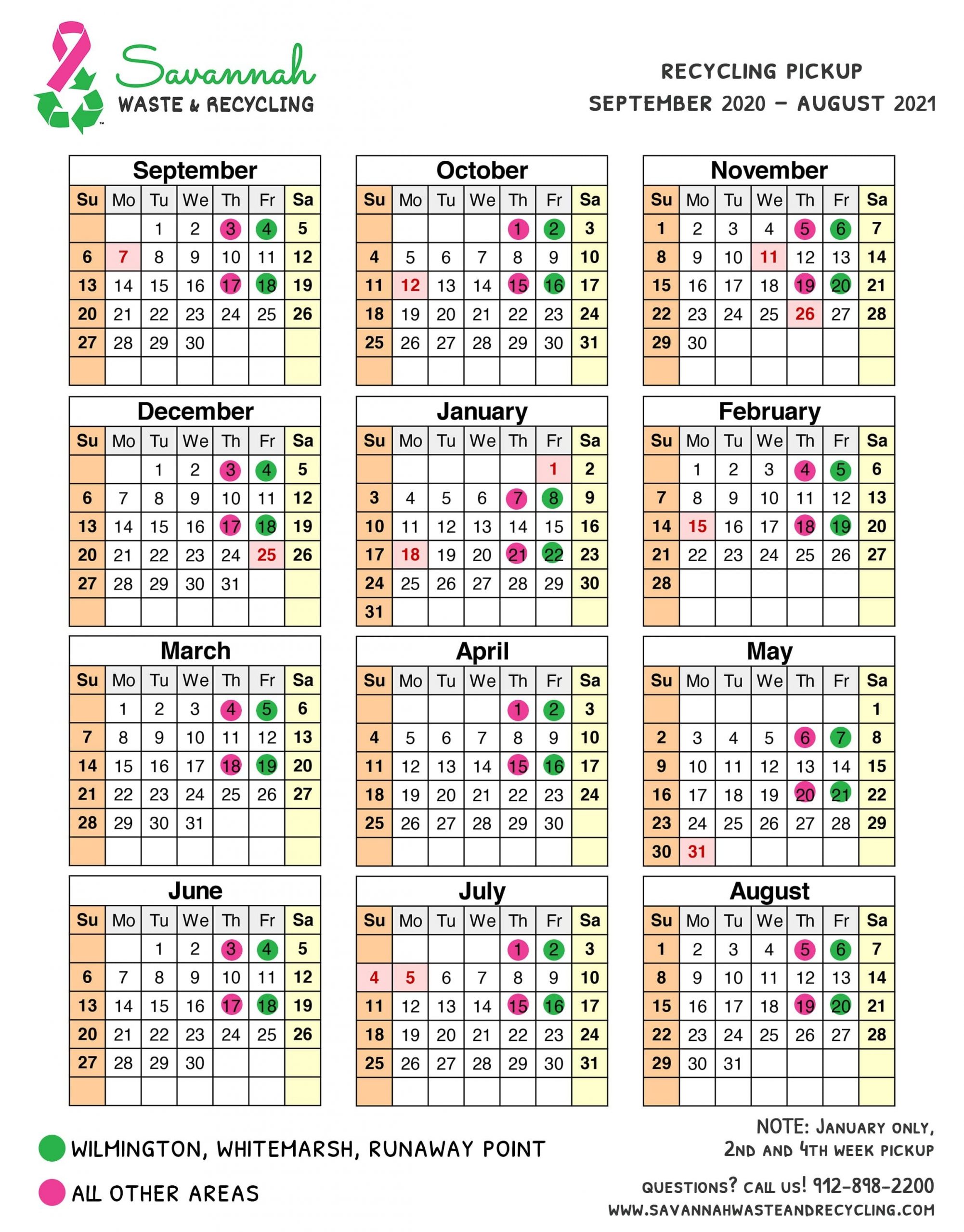 Recycling Calendar | Savannah Waste &amp; Recycling