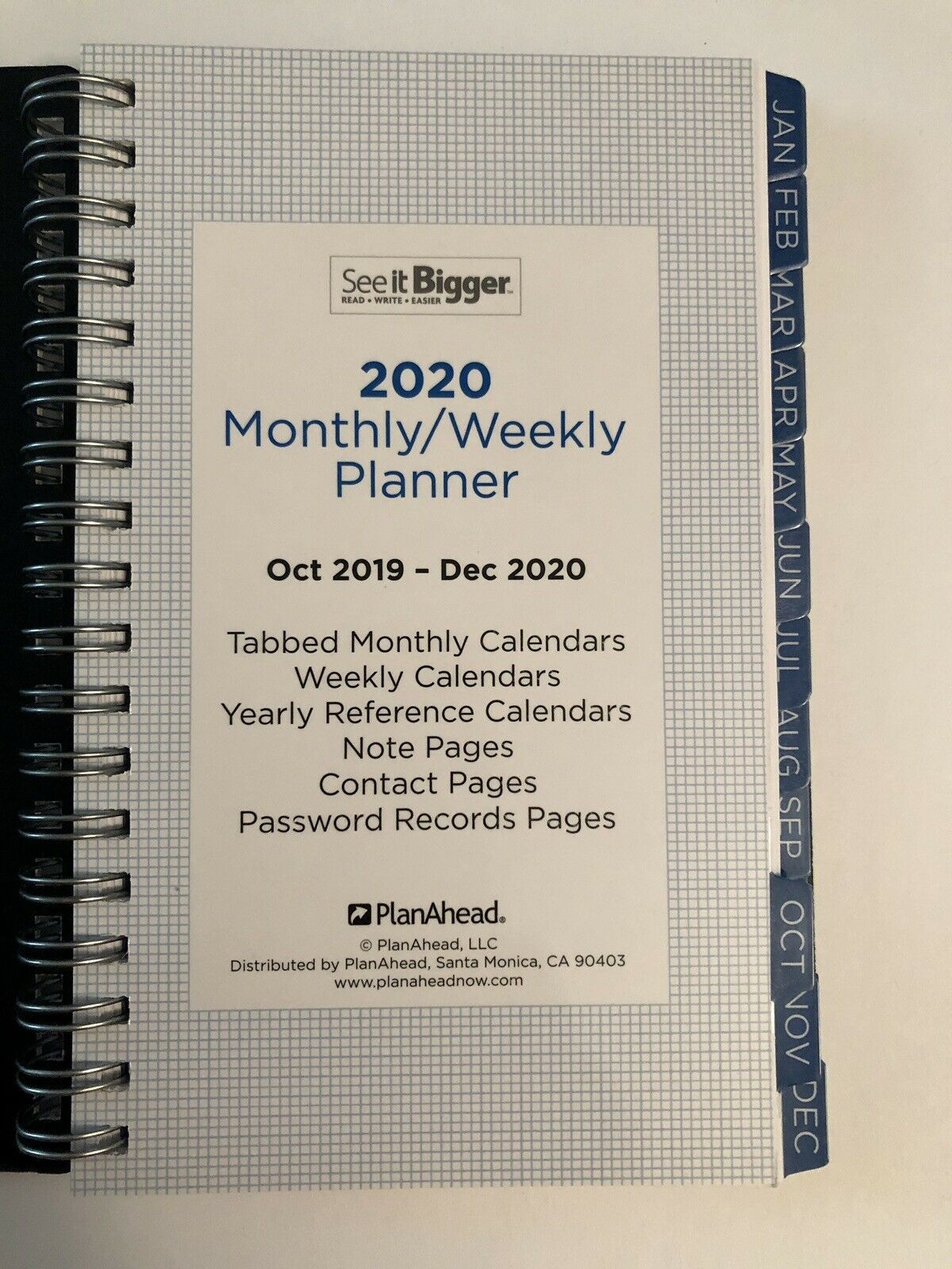 See It Bigger Oct 2019 To Dec 2020 Monthly Weekly Planner Agenda Black  6.5X4.5