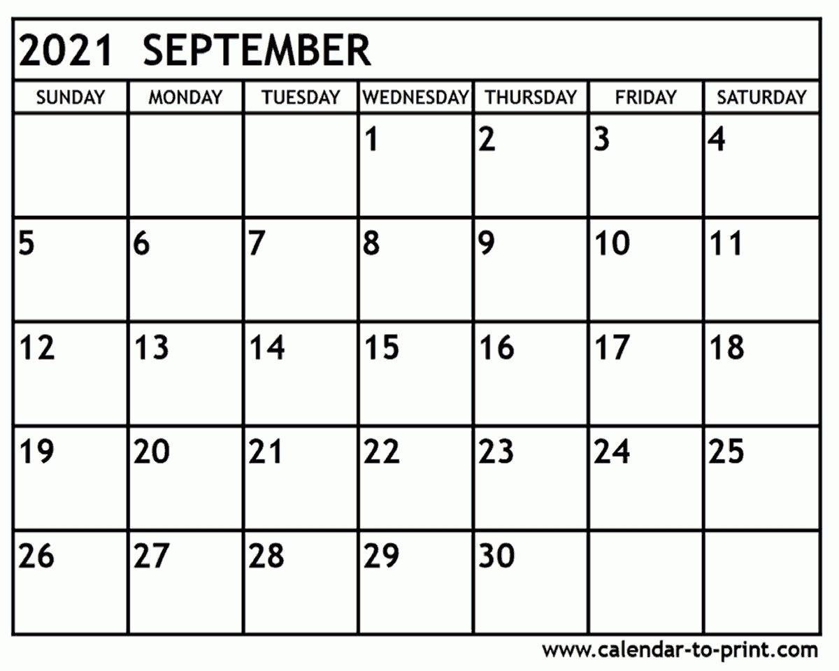 September 2021 Calendar Printable