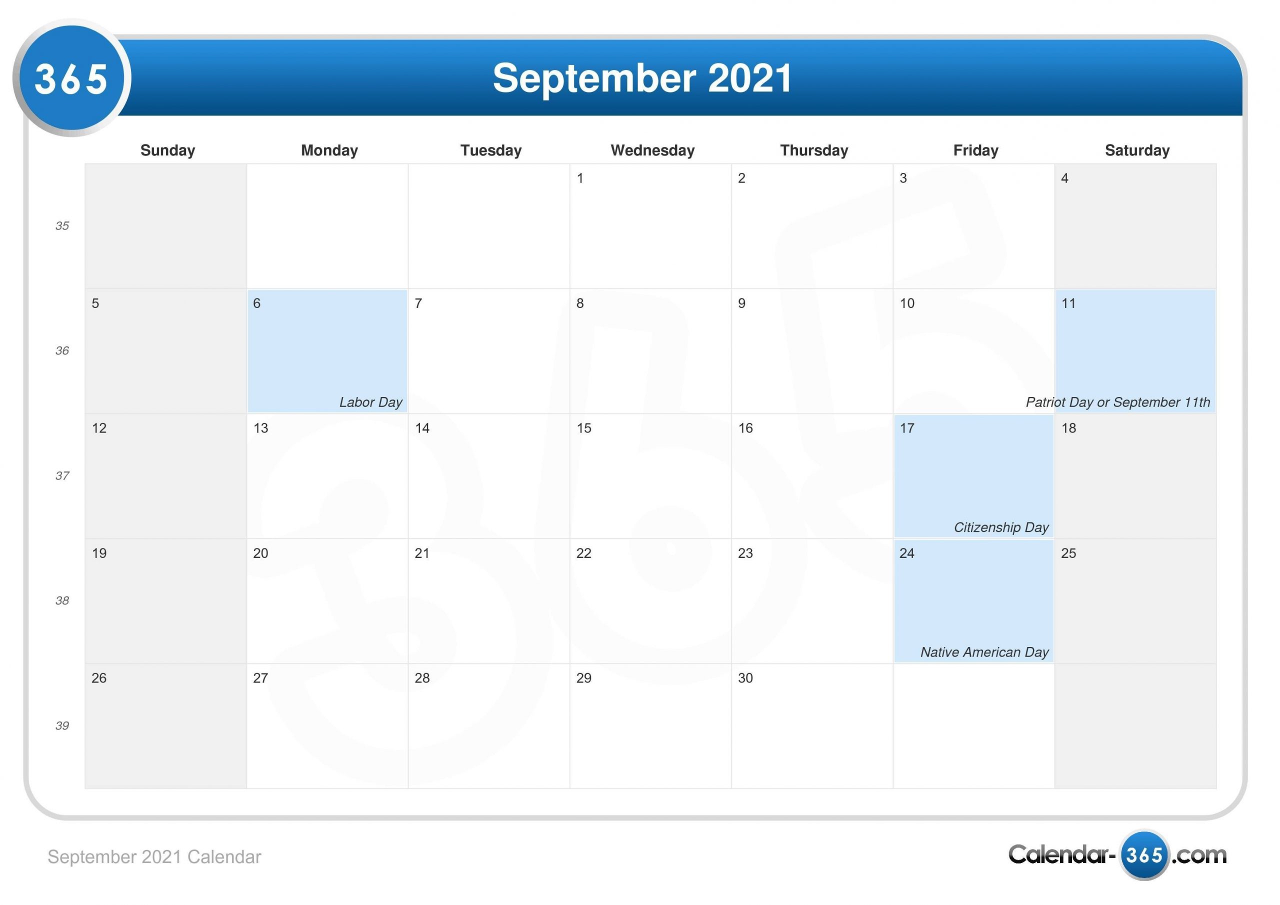 September 2021 Calendar