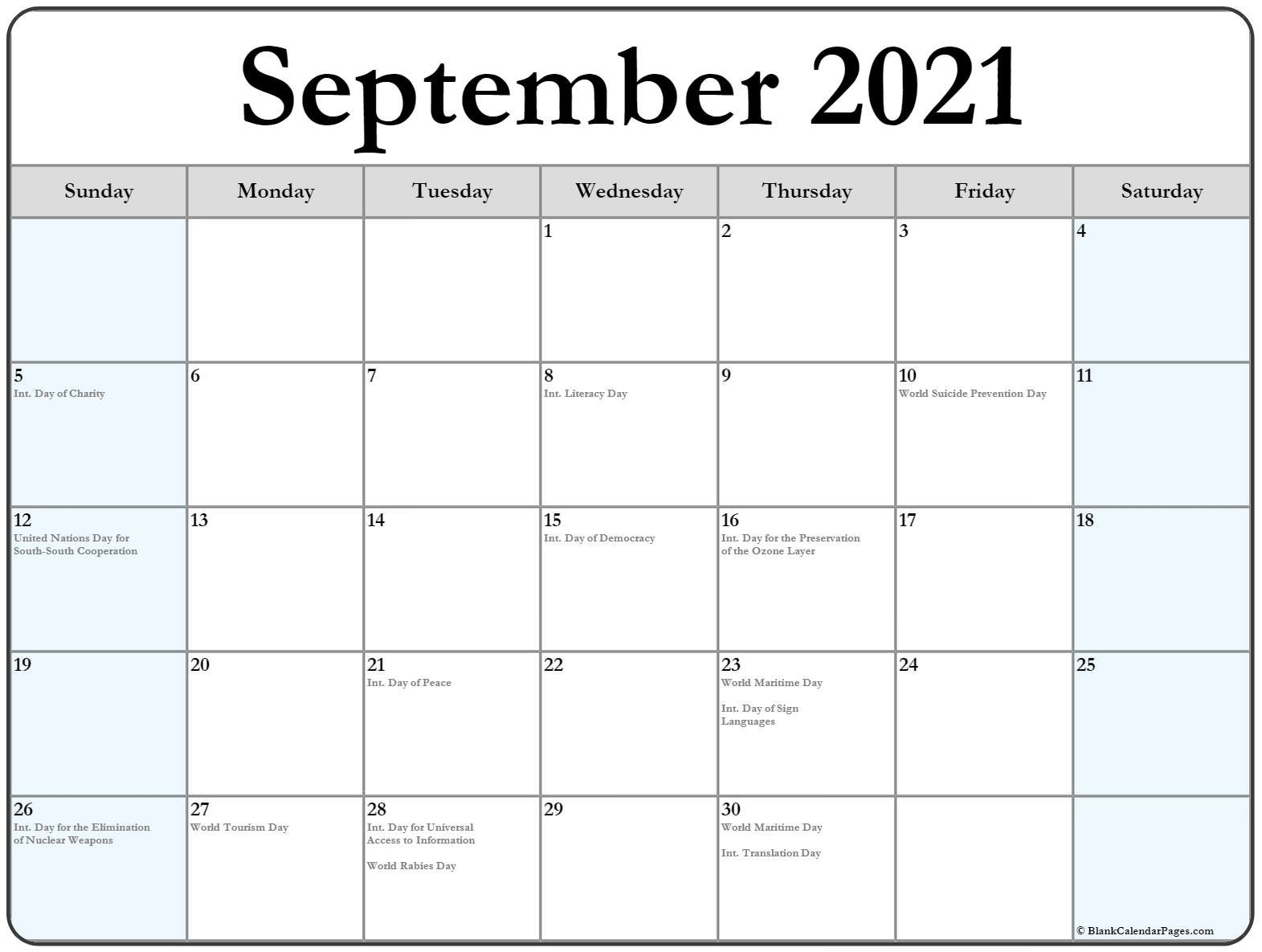 September 2021 Calendar With Holidays