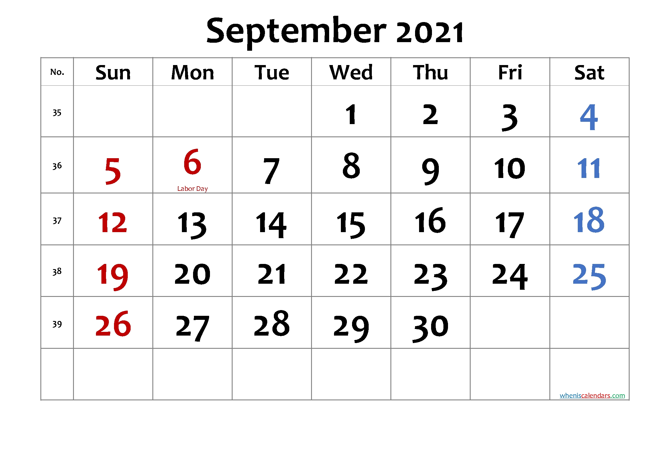 September 2021 Printable Calendar With Holidays – Free 2020